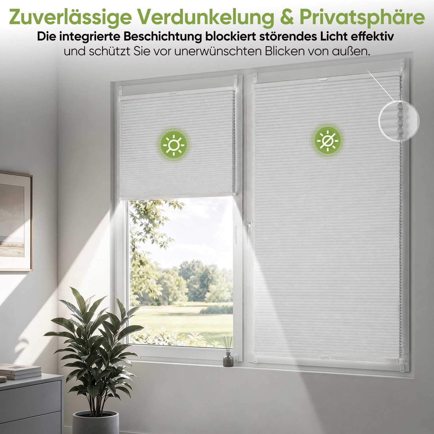 Salcar Wabenplissee Klemmfix ohne Bohren Thermo Plissee verspannt verdunkelnd blickdicht, Weiß 35x100cm,Fenster Tür Sonnenschutz Hitzeschutz Doppelplissee