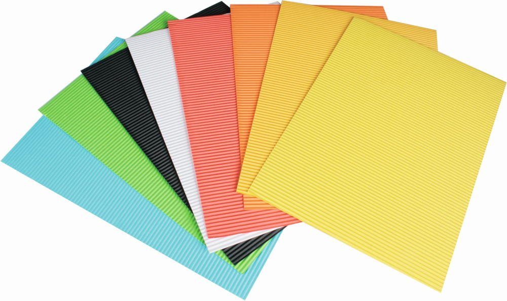 Stylex Schreibwaren Bastelkartonpapier Bastellwellpappe / 8 Blatt / A4 / 8 verschiedene Farben