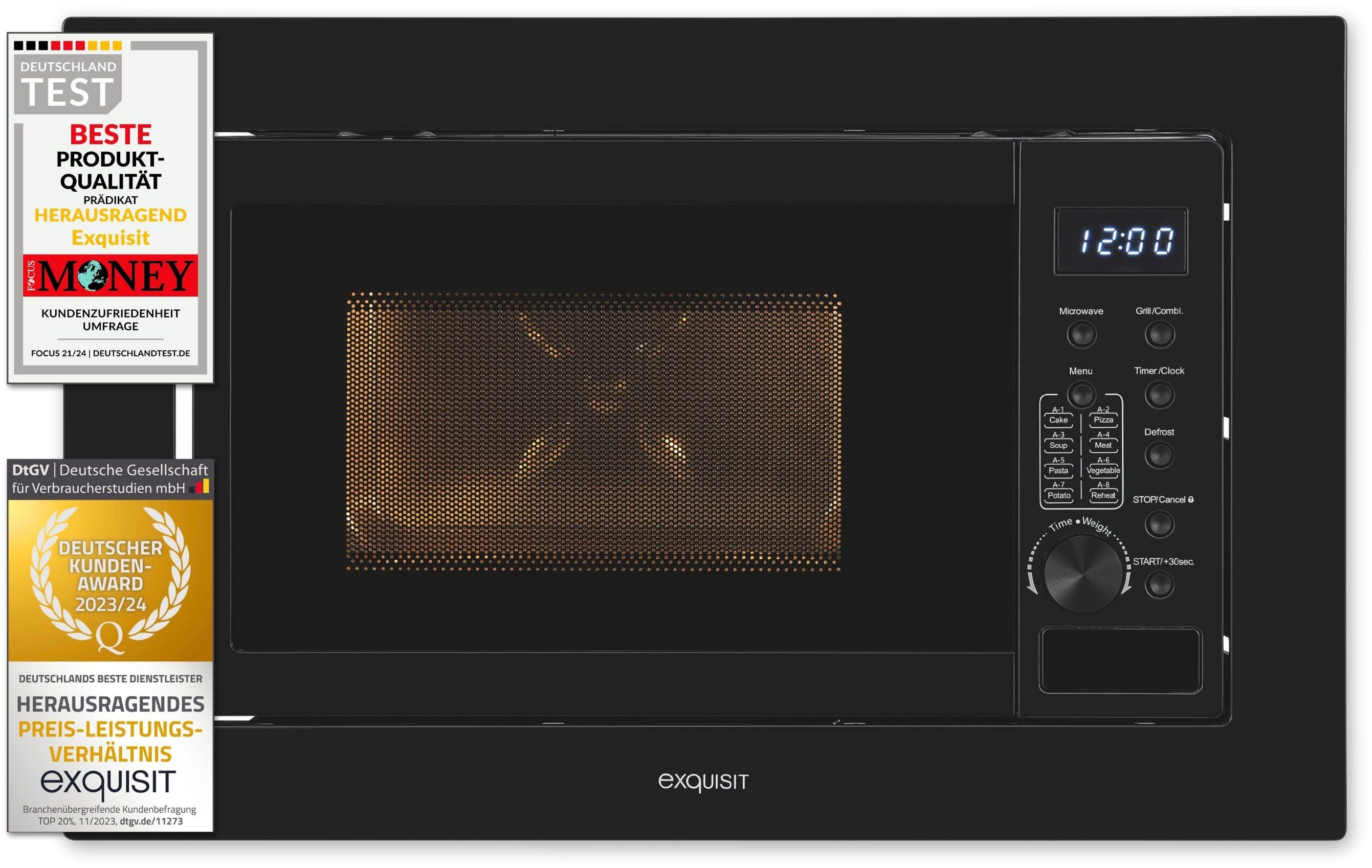 exquisit Einbau-Mikrowelle EMW20-DG-020, Grill, Mikrowelle, 20 l, 7 Automatikprogramme für Kuchen,Pizza,Suppe,Pasta,Gemüse,Kartoffeln
