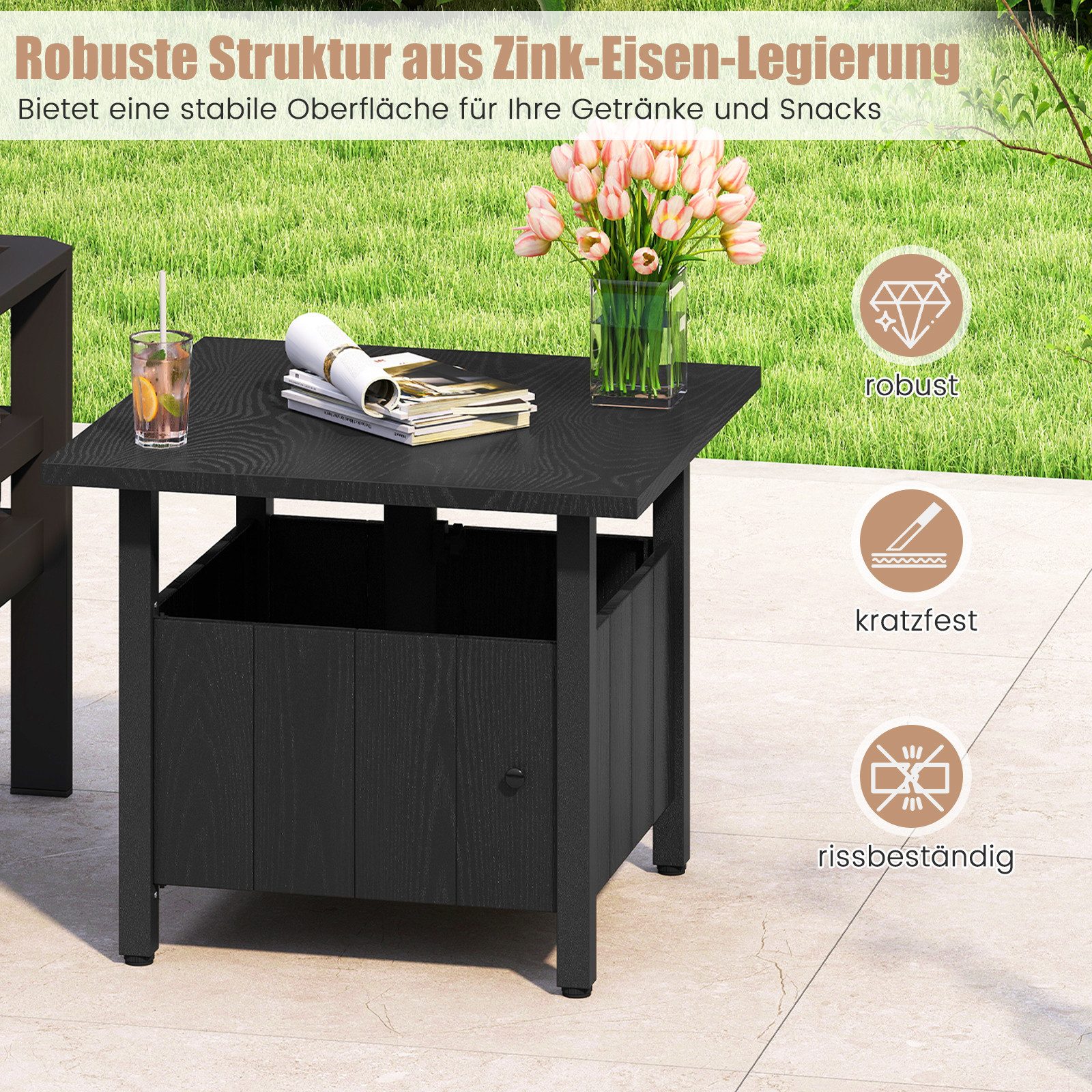 COSTWAY Gartentisch, klein Beistelltisch mit Schirmloch, wetterfest