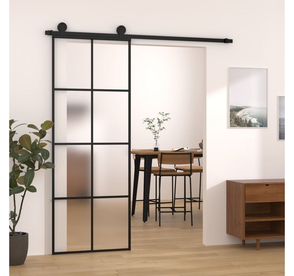 Thumbnail - vidaXL Zimmertür Schiebetür mit Beschlag schwarz 76x205 cm ESG-Glas Aluminium