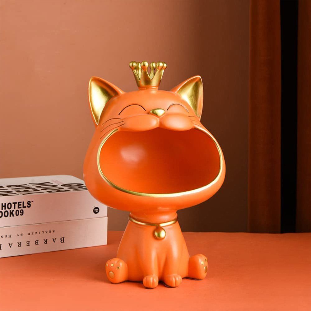 Statue, Lachende Dekoschale Aufbewahrungsbox,Cat Orange Skulptur Katze Schlüssel Figuren zggzerg