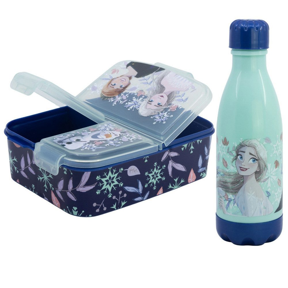 Disney Lunchbox Die Eiskönigin 2 tlg Kinder Lunch Set 3 Kammer Brotdose Flasche, (Spar-Set)