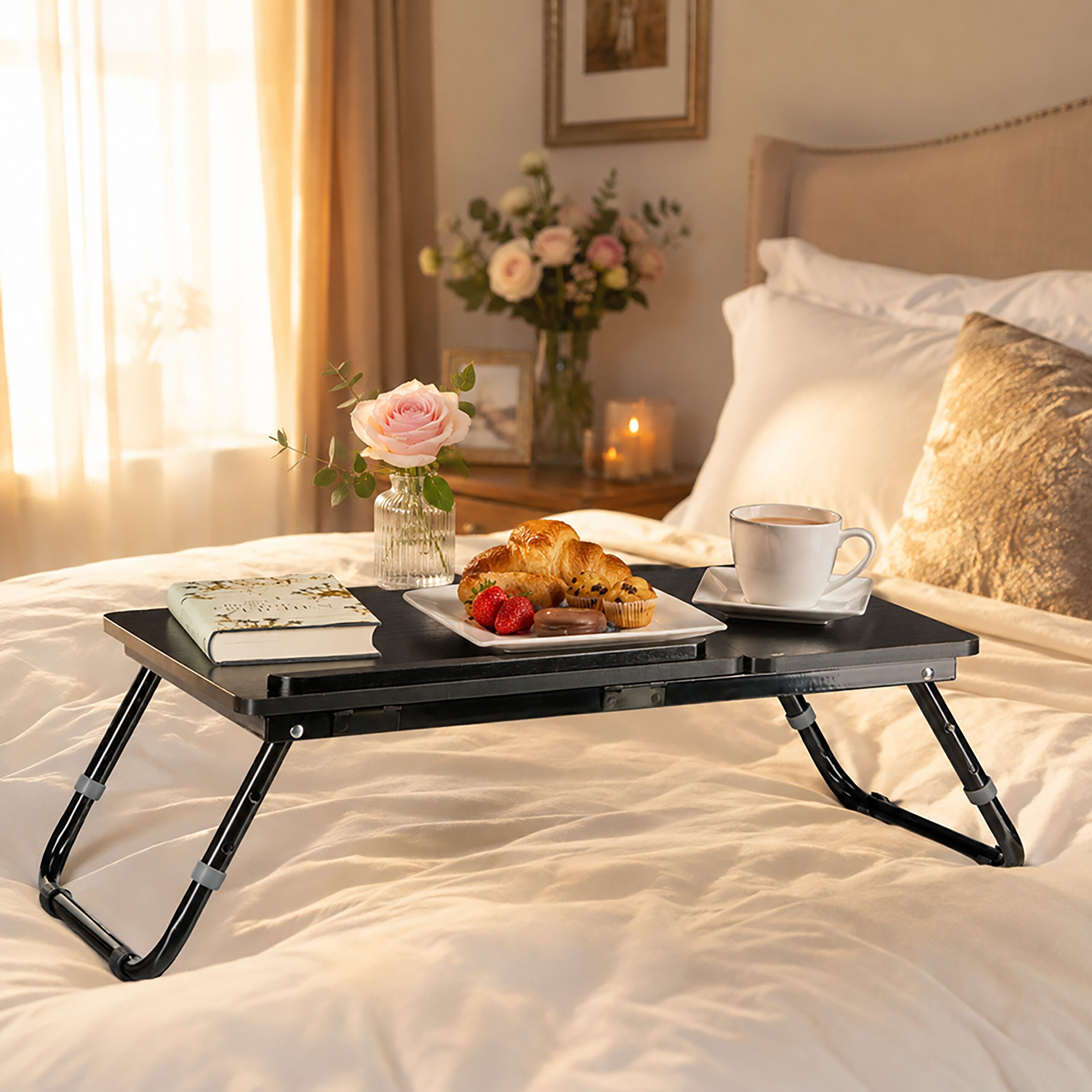 relaxdays Laptop Tablett 2x Laptoptisch fürs Bett schwarz, Faserplatte, (2-tlg)