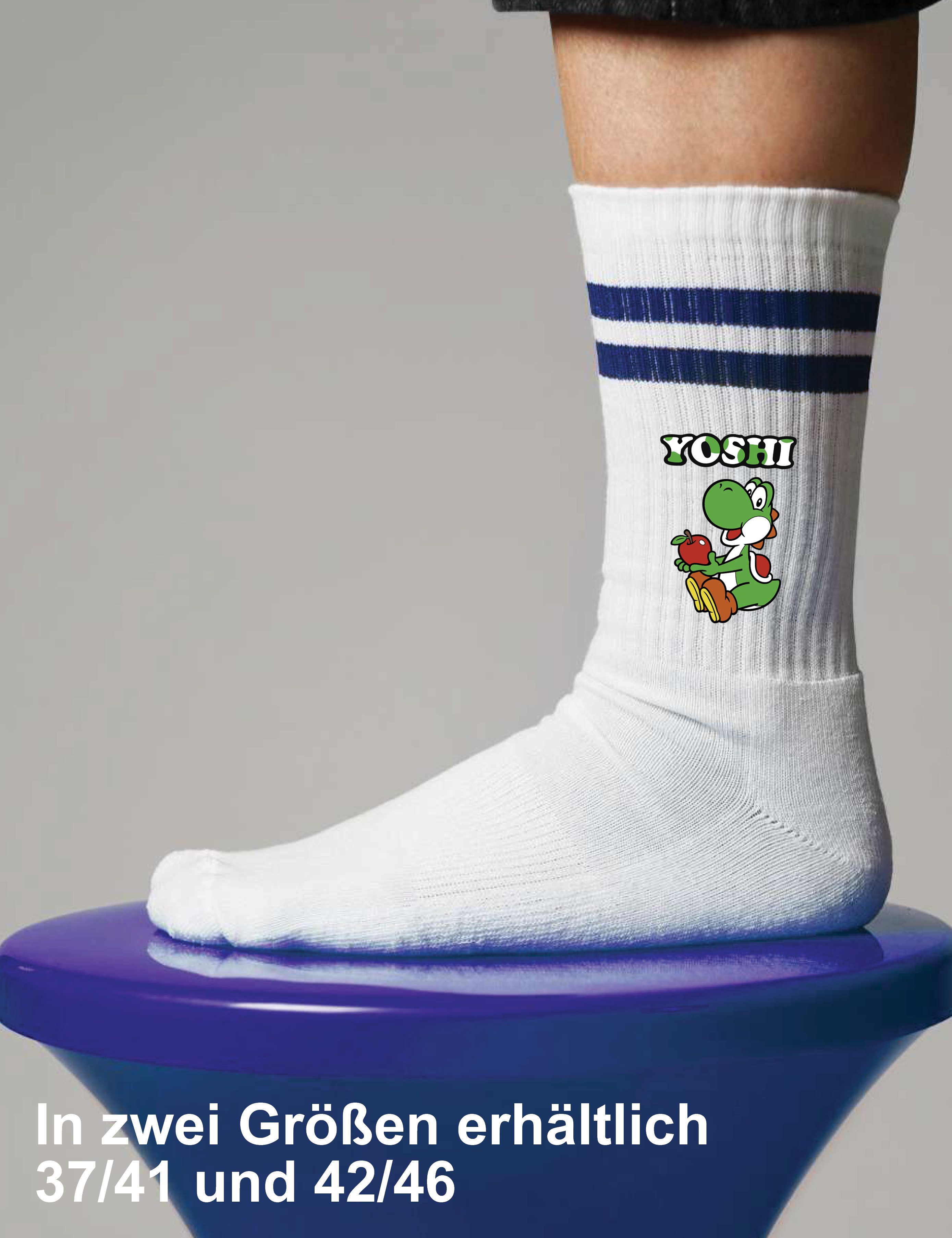 Youth Designz Tennissocken Unisex Socken "Yoshi Apfel" Aufdruck lustig Geschenk Statement mit verstärkter Verse und Zehenbereich