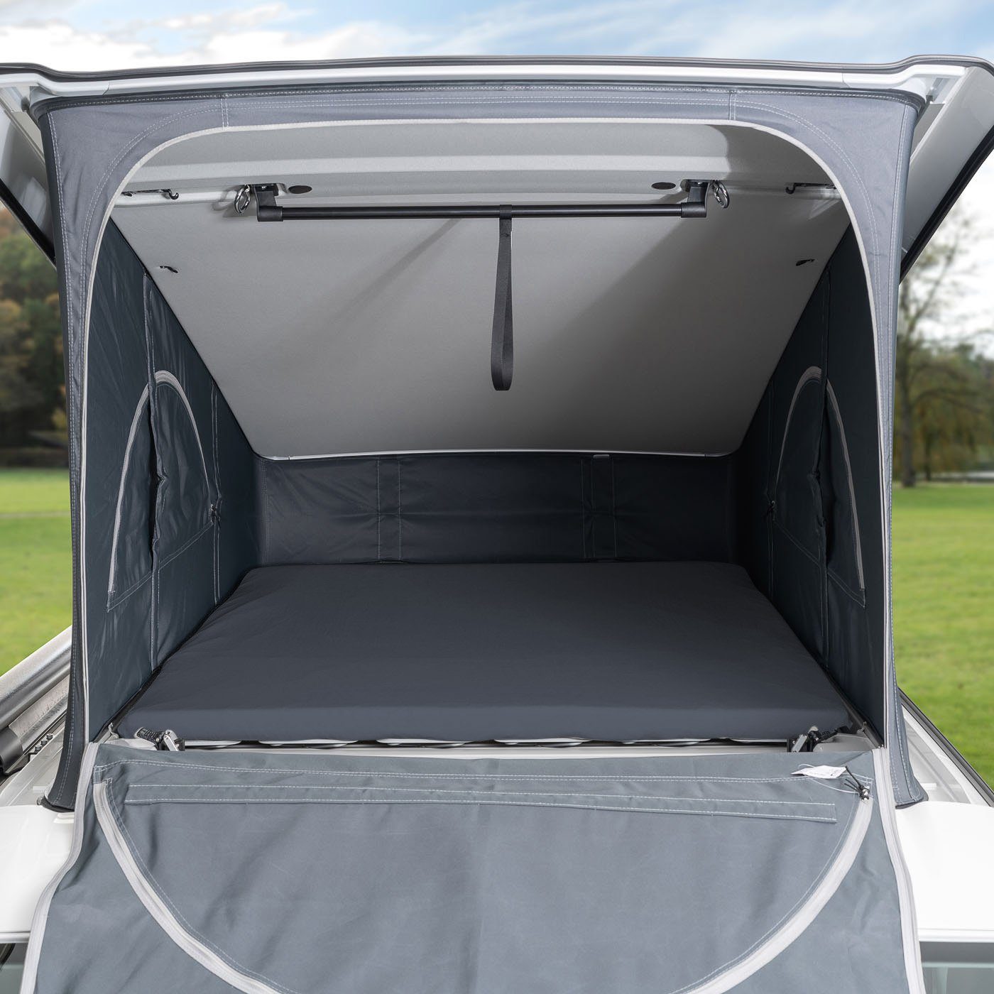 BLACK FOREST FOX Spannbettlaken Spannbettlaken VW T7 California Aufstelldach Lycra OEKO-TEX® Grau, Baumwolle, Gummizug: rundum, passgenau