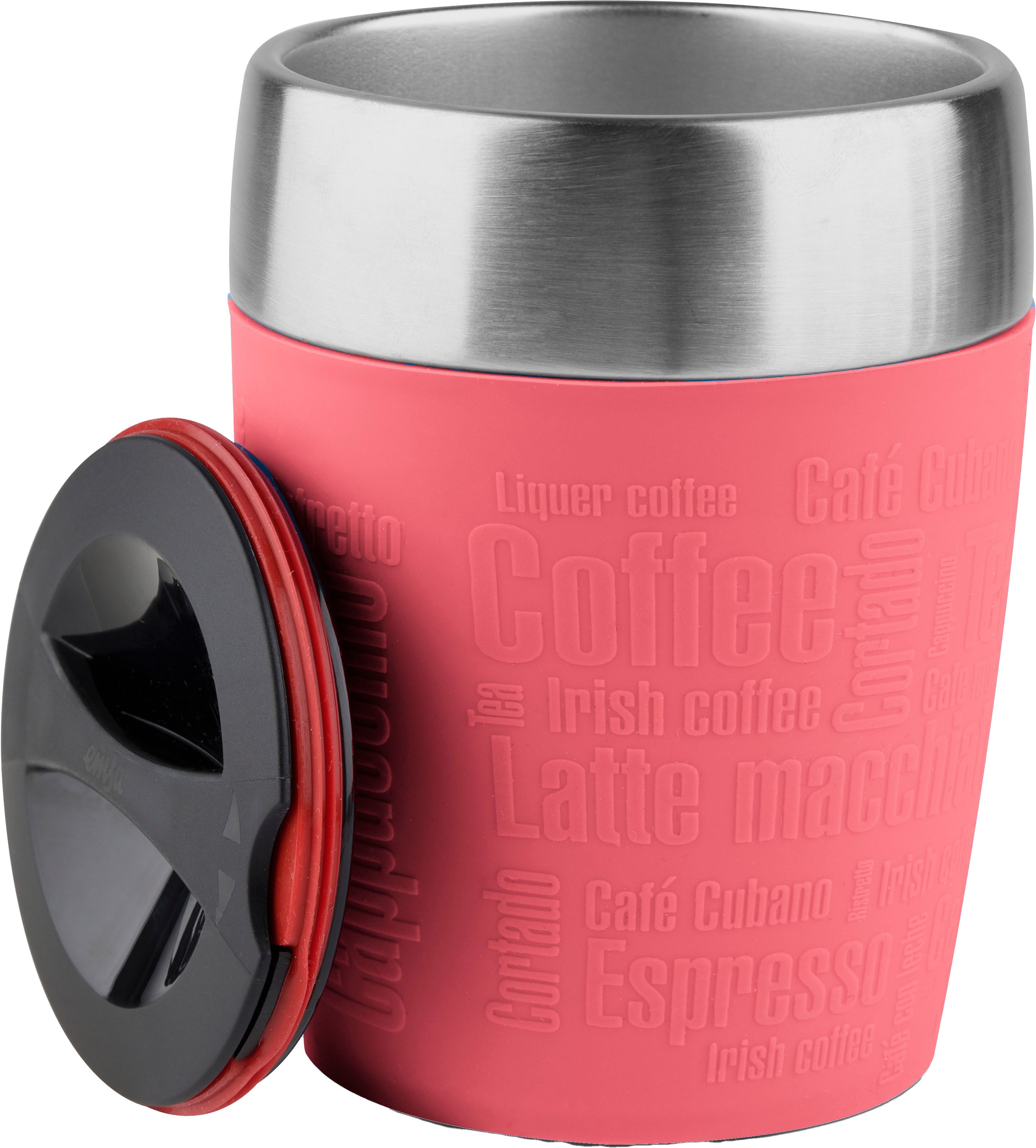 Emsa Thermobecher Travel Cup, 1-tlg., Edelstahl, Silikon, 0,2 Liter, Edelstahl, Trink- und Eisbecher, gummierte Manschette