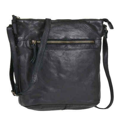 Bear Design Umhängetasche »Erna«, kleine Handtasche 30x27cm, Shopper, Schultertasche, knautschiges Leder in schwarz