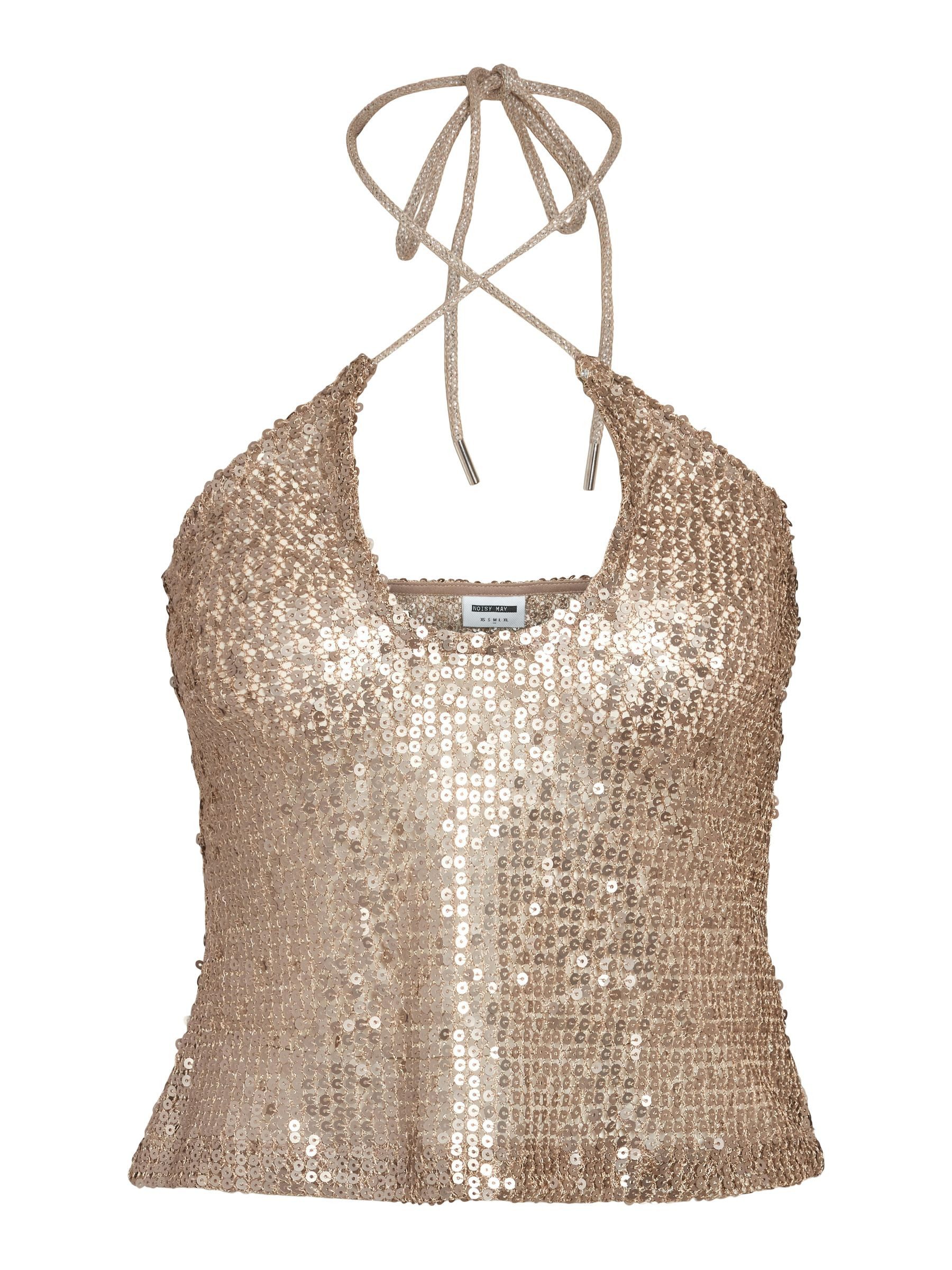 Noisy may Shirttop Glänzendes Outfit mit Pailletten und Halsschnürung NMSHA günstig online kaufen
