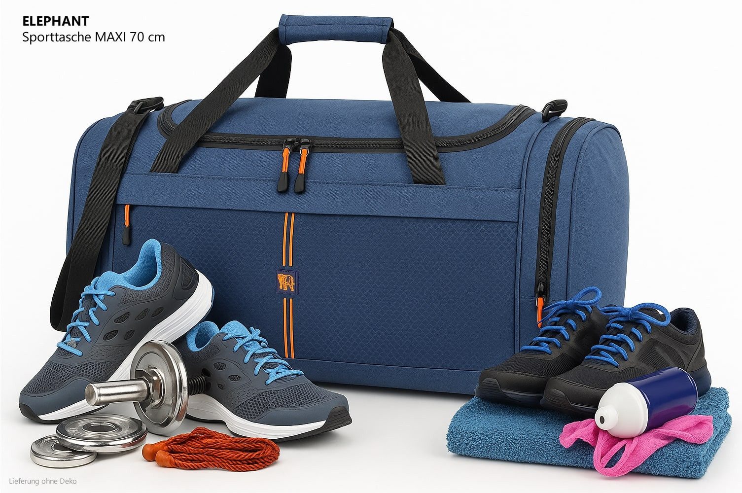 ELEPHANT Sporttasche sehr groß Saunatasche Reisetasche Maxi XL 70 cm, 65 Liter Gym Tasche Fußballtasche XXL + Trinkflasche