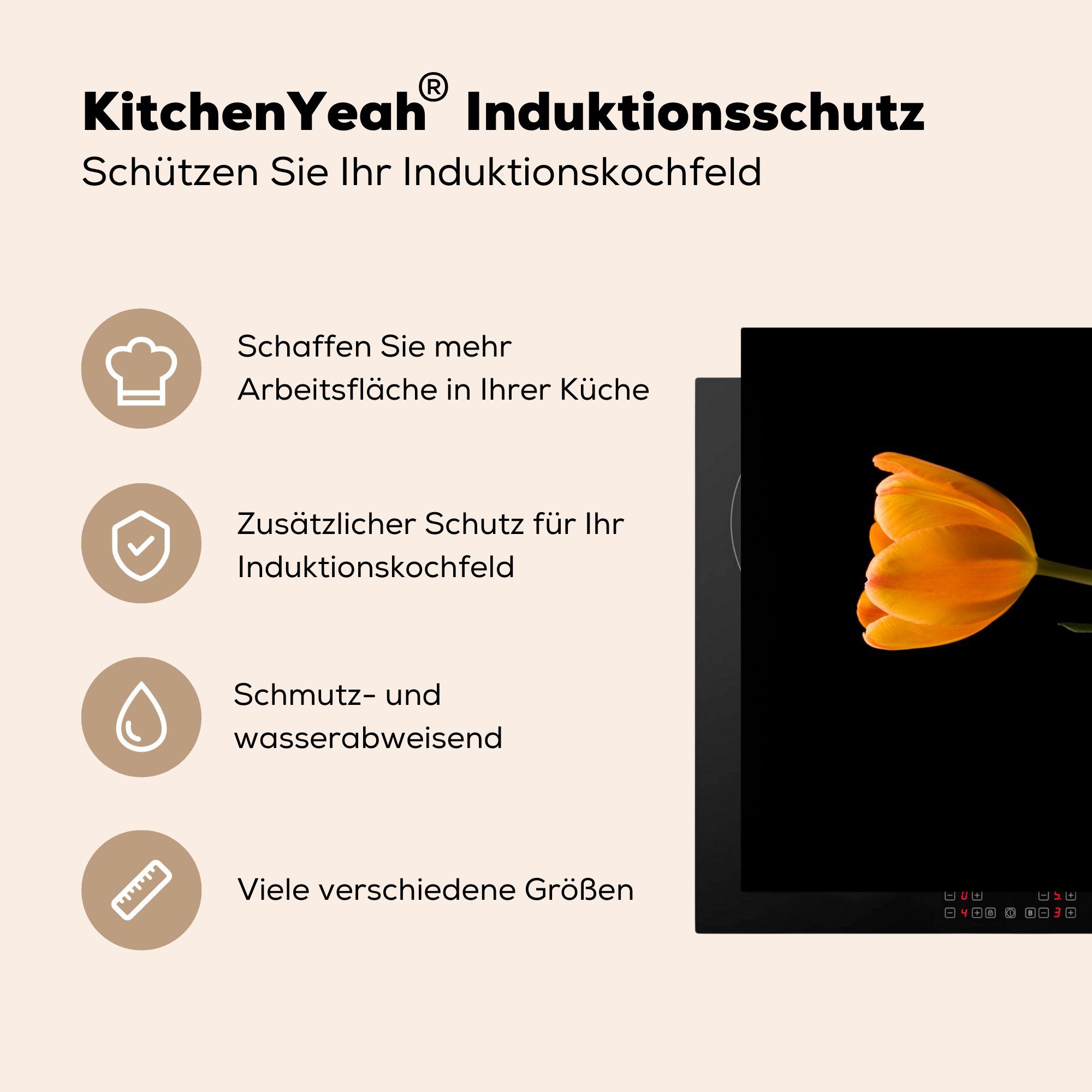 Tulpen cm, Herdblende-/Abdeckplatte MuchoWow Induktionskochfeld für Gelbe schwarzem die (1 Vinyl, 81x52 tlg), küche, Ceranfeldabdeckung Hintergrund, Schutz auf