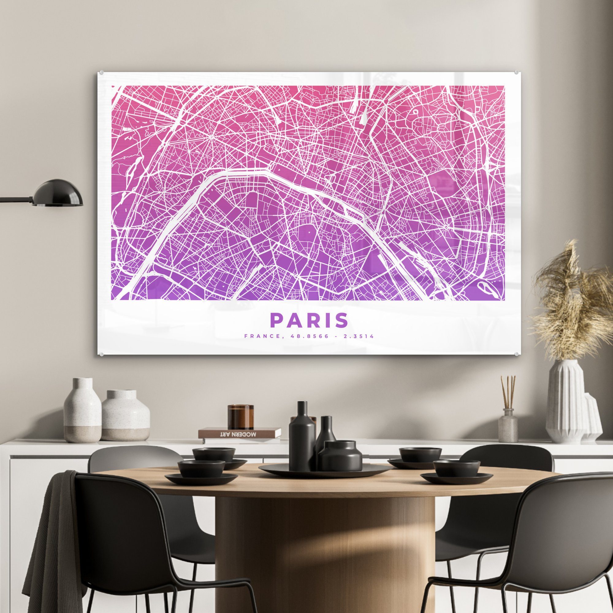 Acrylglasbilder Frankreich, - Paris St), Wohnzimmer Acrylglasbild Schlafzimmer Stadtplan - MuchoWow & (1
