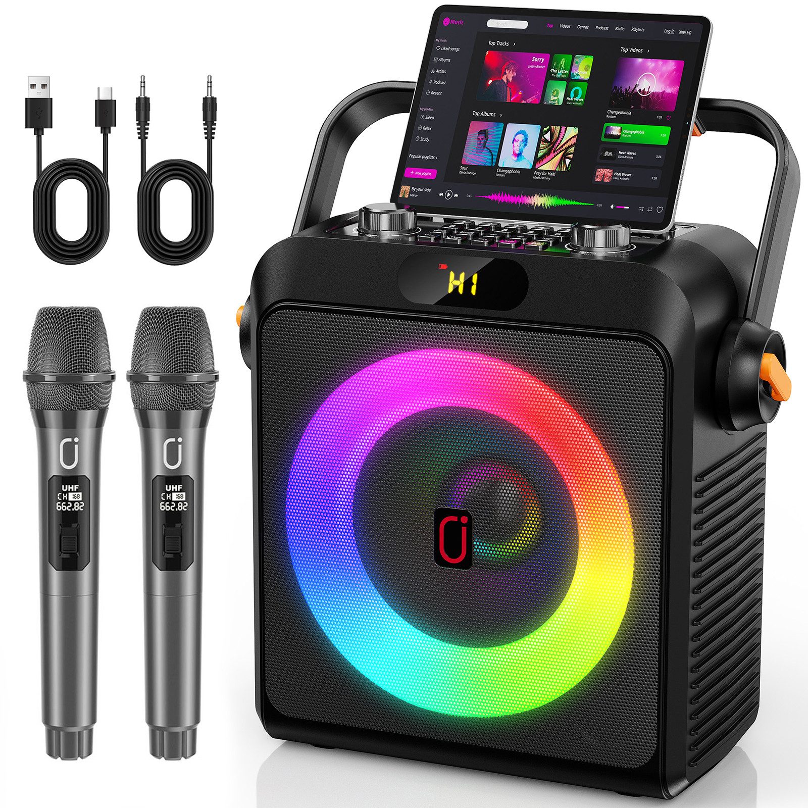 JYX Bluetooth mit starkem Bass, TWS Stereo & LED-Lichteffekte Lautsprecher 2.0 (Bluetooth, Tragbarer Party Speaker mit USB & AUX, multifunktional einsetzbar)
