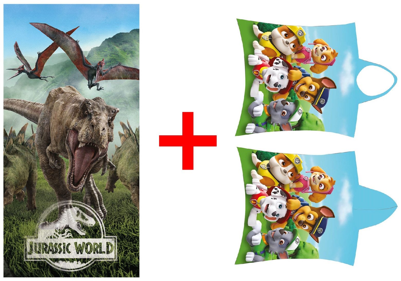 Jerry Fabrics Handtücher Jurassic World T-Rex + Paw Patrol Handtuch, Badeponcho 2er-Set, Frottee (Set, 2-St)