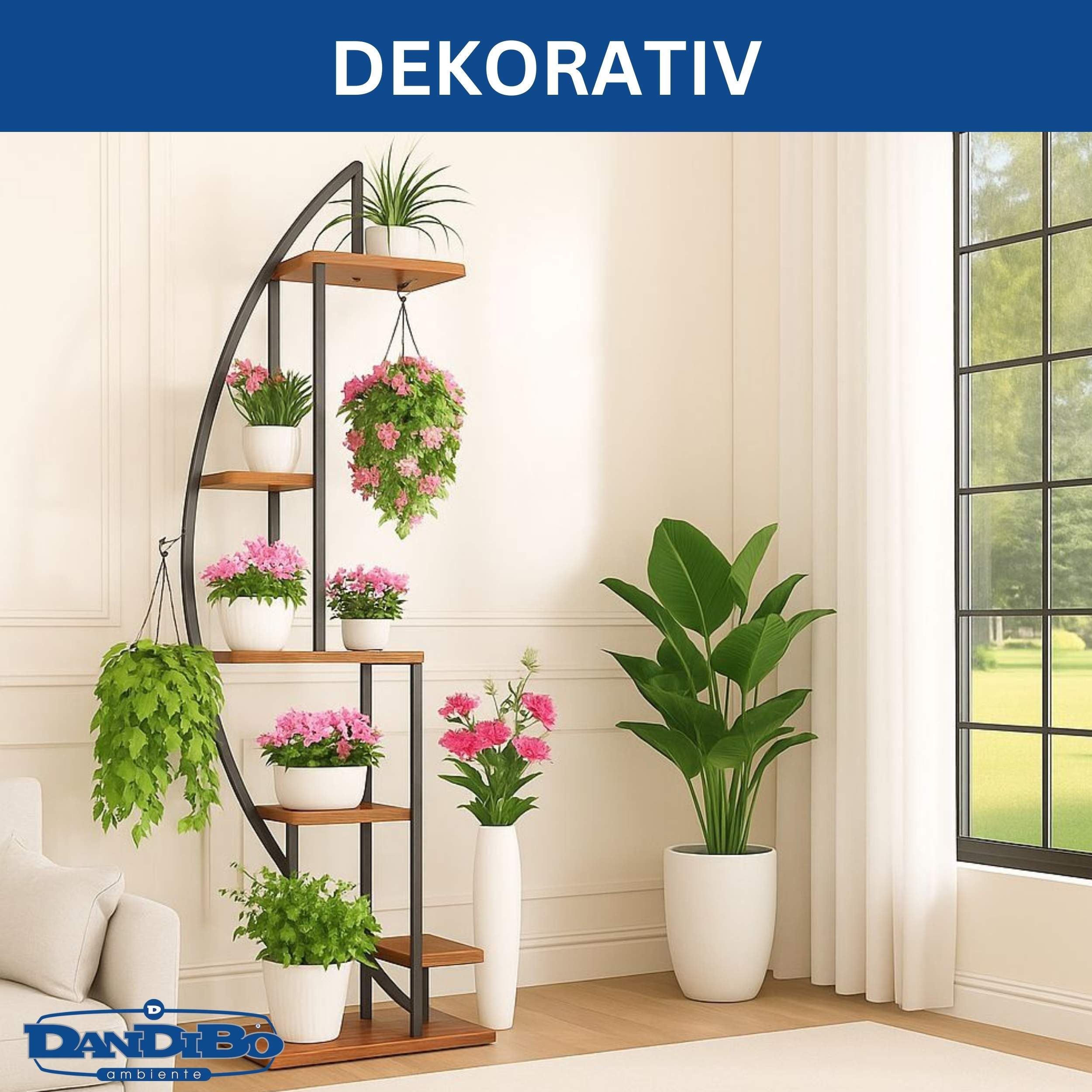 DanDiBo Blumenständer Blumenregal indoor 160 cm Hoch Schwarz Halbrund Blumentreppe Metall, Groß Rund Pflanzenständer Modern Design Metall – Bild 3 von 5