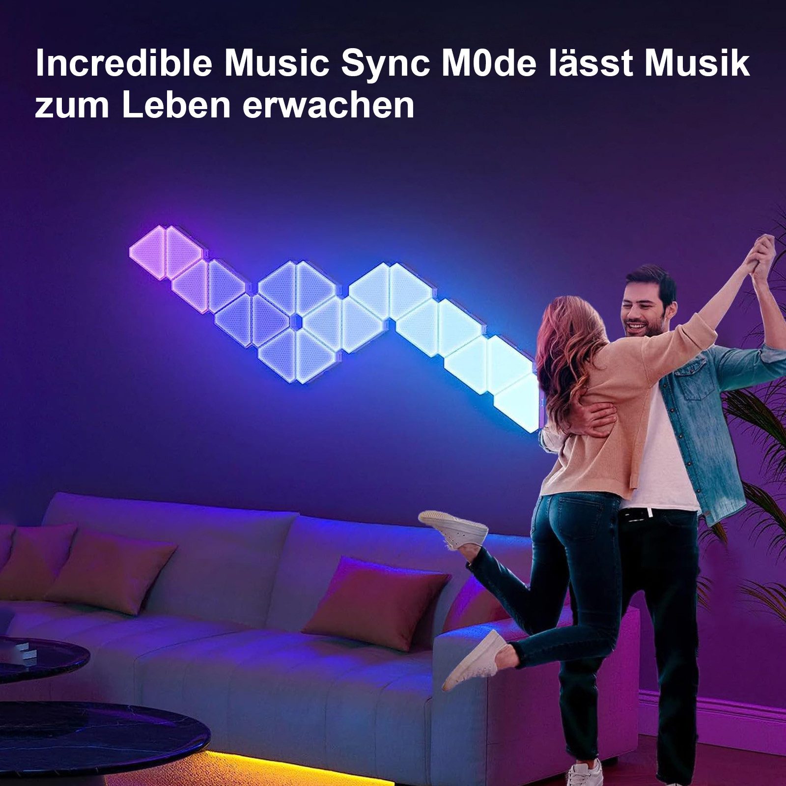 Rosnek LED Wandleuchte LED Gaming Wandleuchte RGB WLAN Bluetooth Wandlampe, Bluetooth, LED fest integriert, USB Dreieck Wandlicht für Gaming Zimmer Schlafzimmer Deko