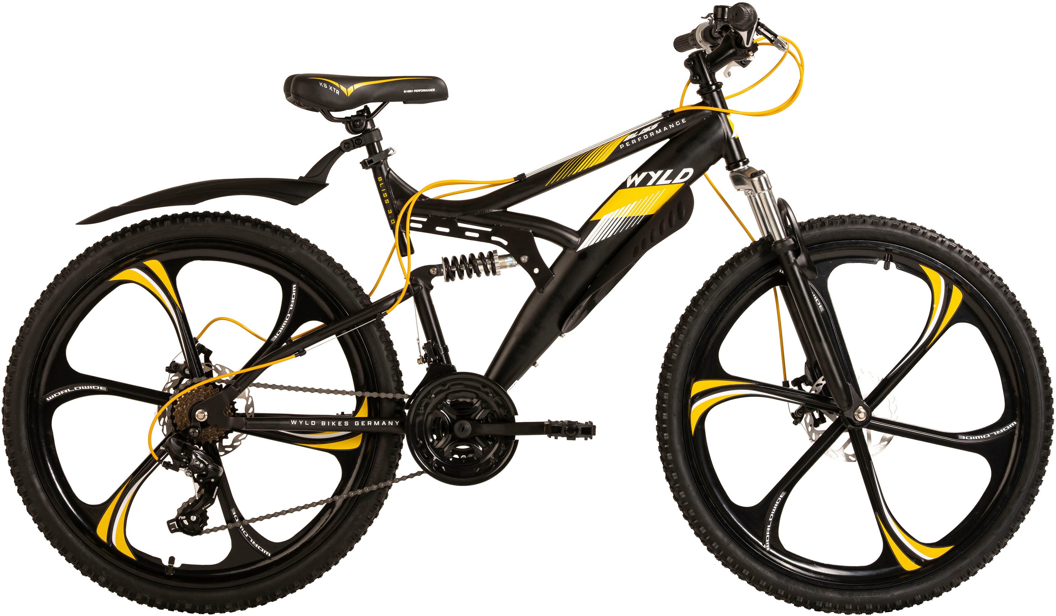 WYLD Mountainbike Mountainbike Fully 26'' Bliss schwarz-gelb 21 Gänge, 21 Gang, Kettenschaltung