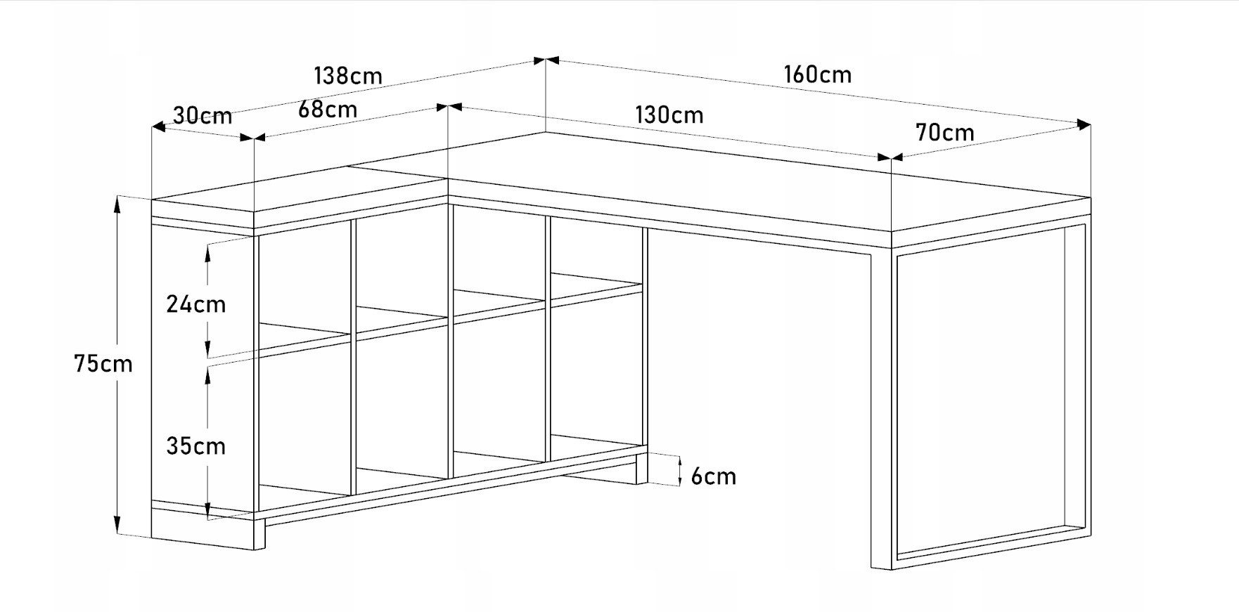 Deerhorn Eckschreibtisch Modern Office Links 160x70 cm mit linkem Container, Tischplatte aus Eichenholz gefertigt