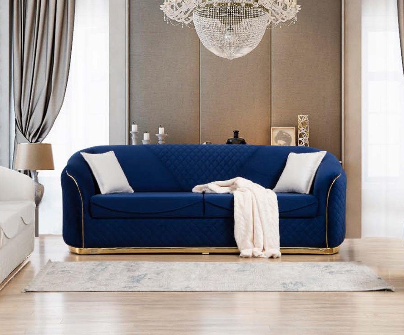 Sessel JVmoebel Sofagarnitur Sofa Sitzer Blau-Weiße 3+3+1 Europe Made Sofa in Polster Design, Stoff