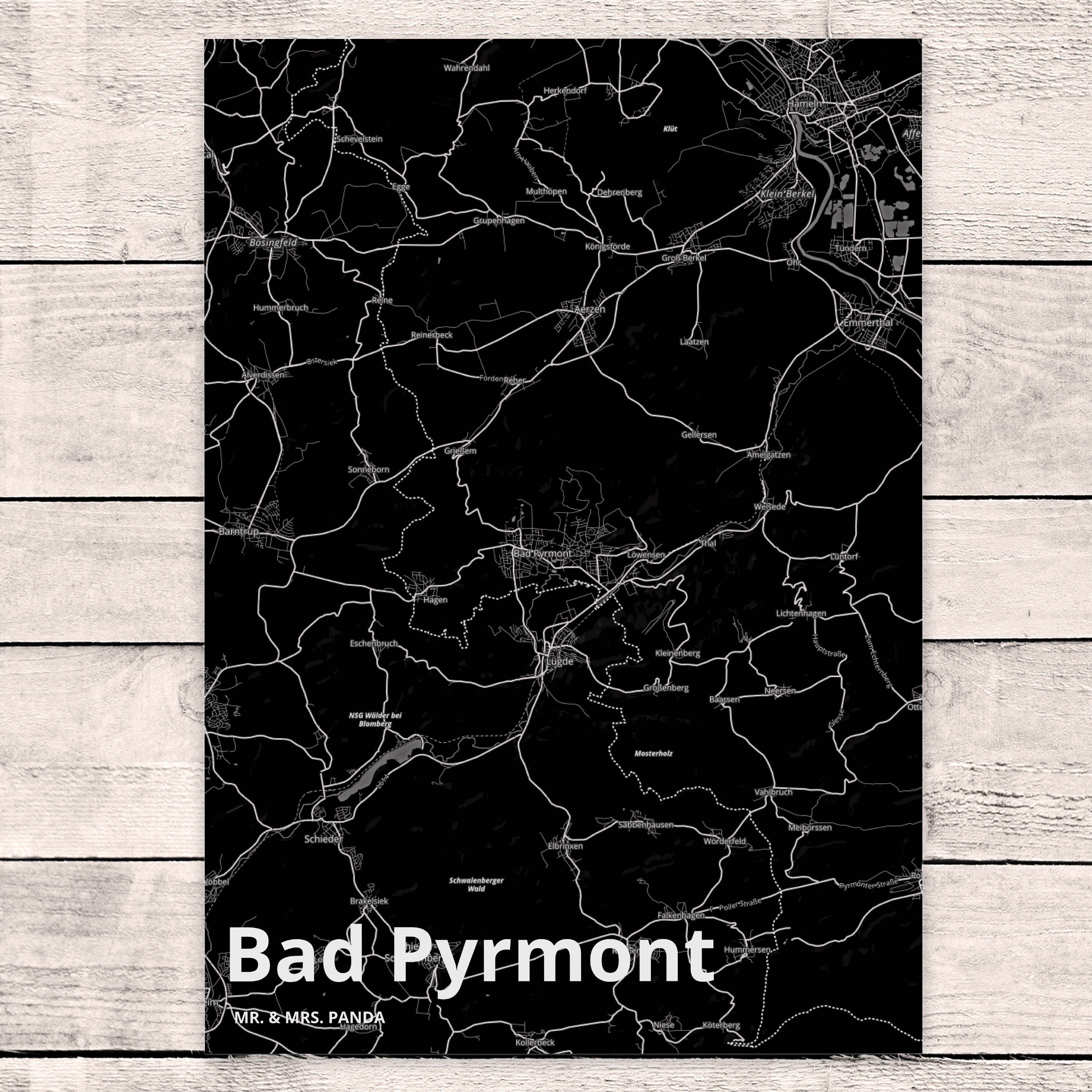 Grußkarte, Pyrmont Panda Geschenk, Geschenkkarte, Ort, - Mrs. & Stadt Postkarte Karte, Mr. Bad