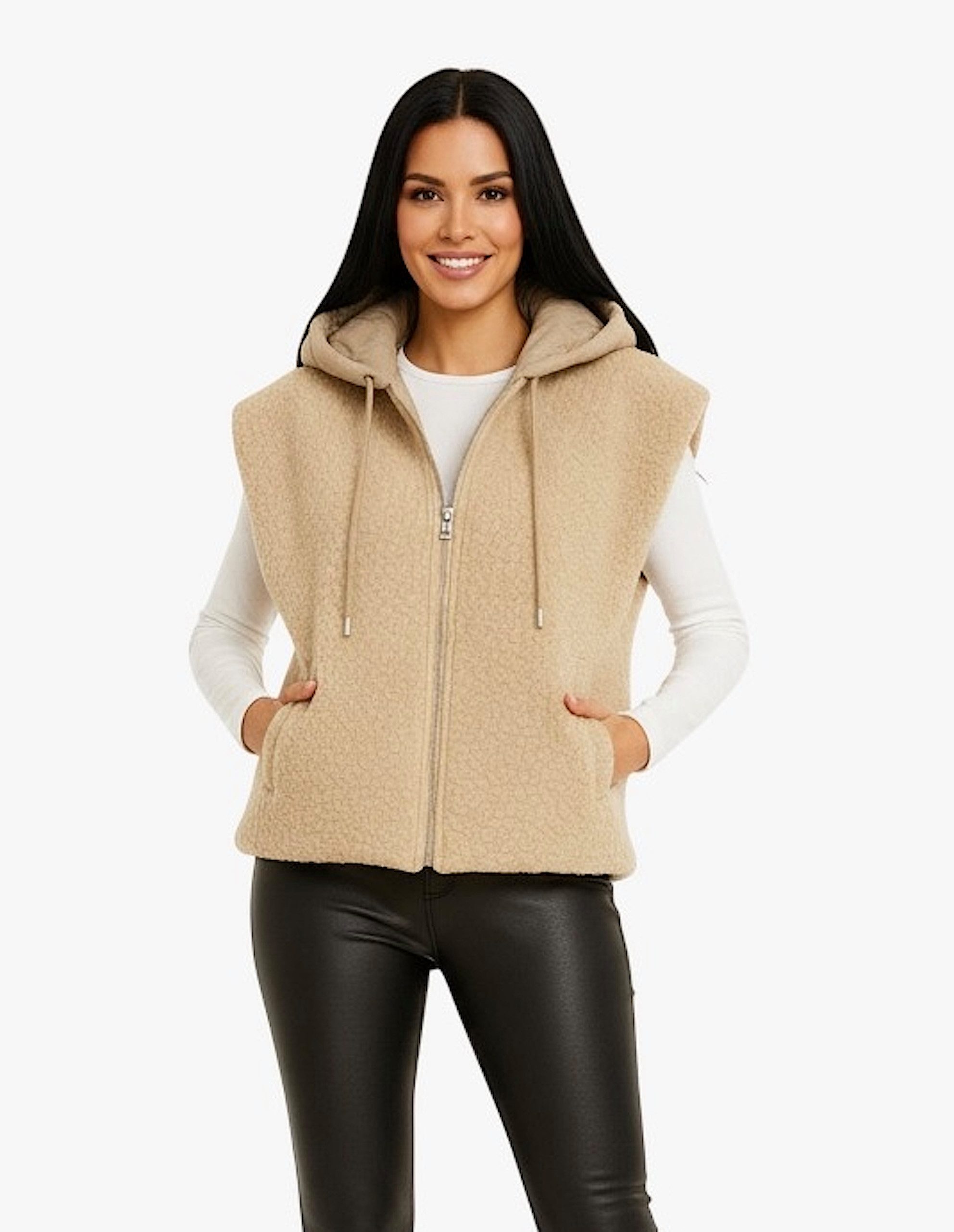 Worldclassca Fellimitatweste Worldclassca Teddy Weste Warm Kuschelig Zipper Kapuze Winter Ärmellos Neue Kollektion - Stilvolle und gemütliche Mode für Damen