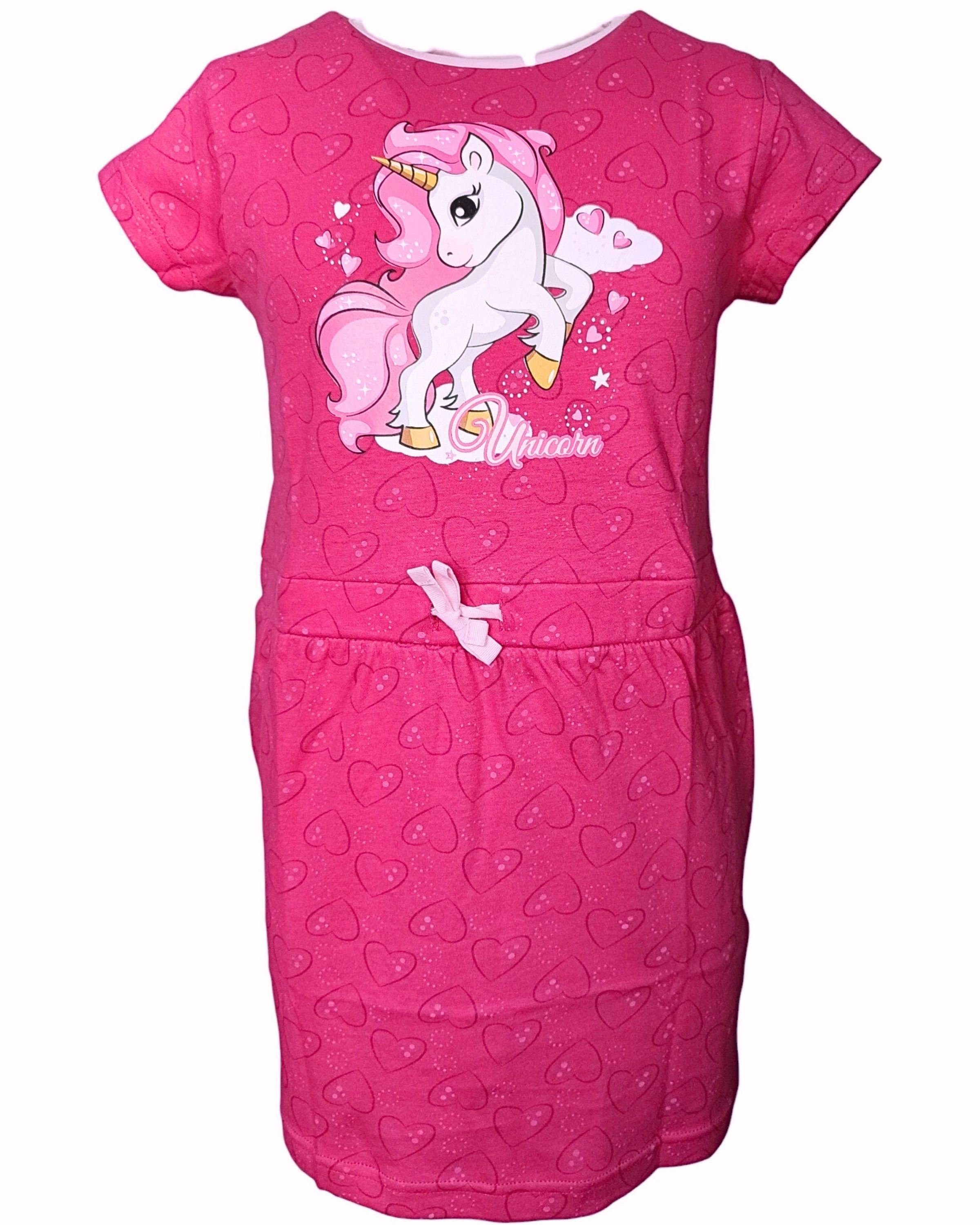 United Essentials Sommerkleid Einhorn Jerseykleid für Mädchen Gr. 98-128 cm Pink