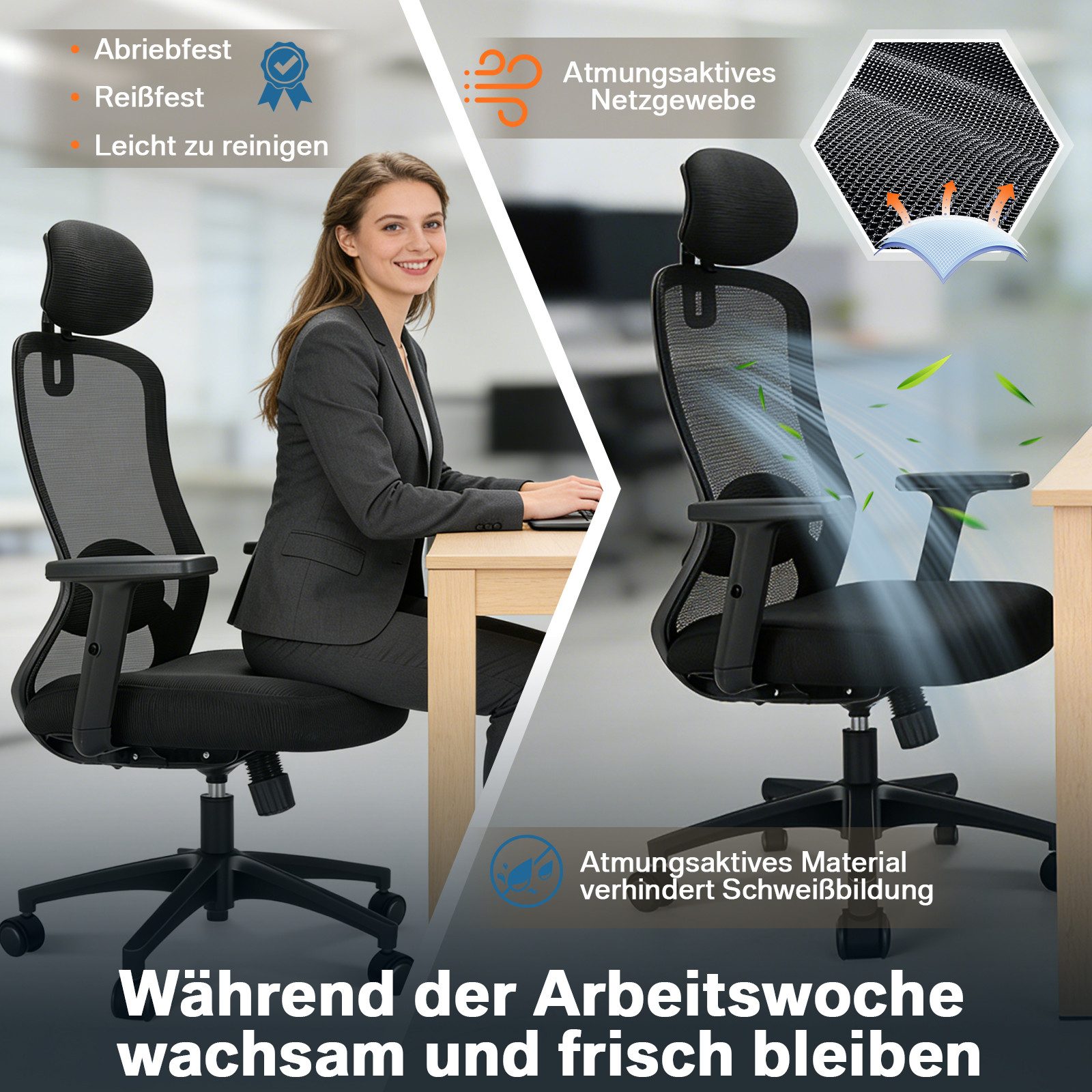 Milacyee Bürostuhl Chefsessel Wippfunktion 200kg belastbar ergonomisch,Bürostuhl (abschließbar Wippfunktion und Höhenverstellbar,NetzbezugDrehstuhl,Schreibtischstuhl), Bürostuhl 200KG
