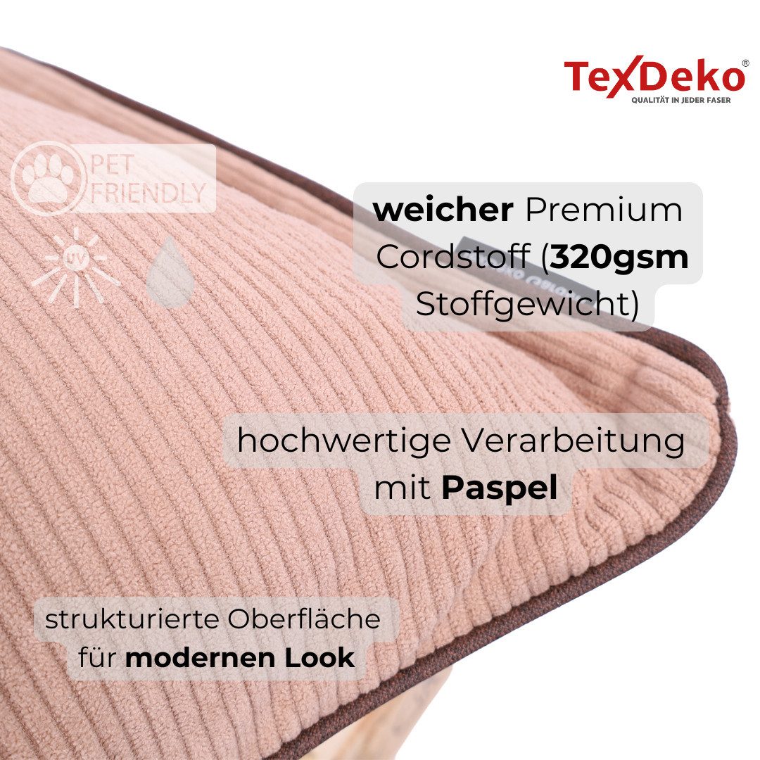 TexDeko Palettenkissen TexDeko Cord Palettenkissen (Sitzkissen) wasserabweisend, (Maße: 120x80cm, 120x60cm, 120x50cm, 120x40cm)