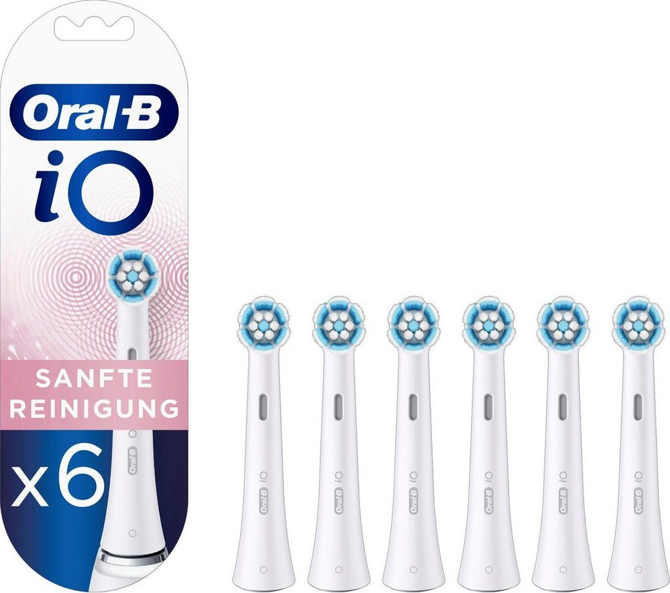 Oral-B Aufsteckbürste iO, Sanfte Reinigung für elektrische Zahnbürste, 6  Stück, Die sanfteste iO Aufsteckbürste reinigt empfindliche Bereiche  besonders schonend