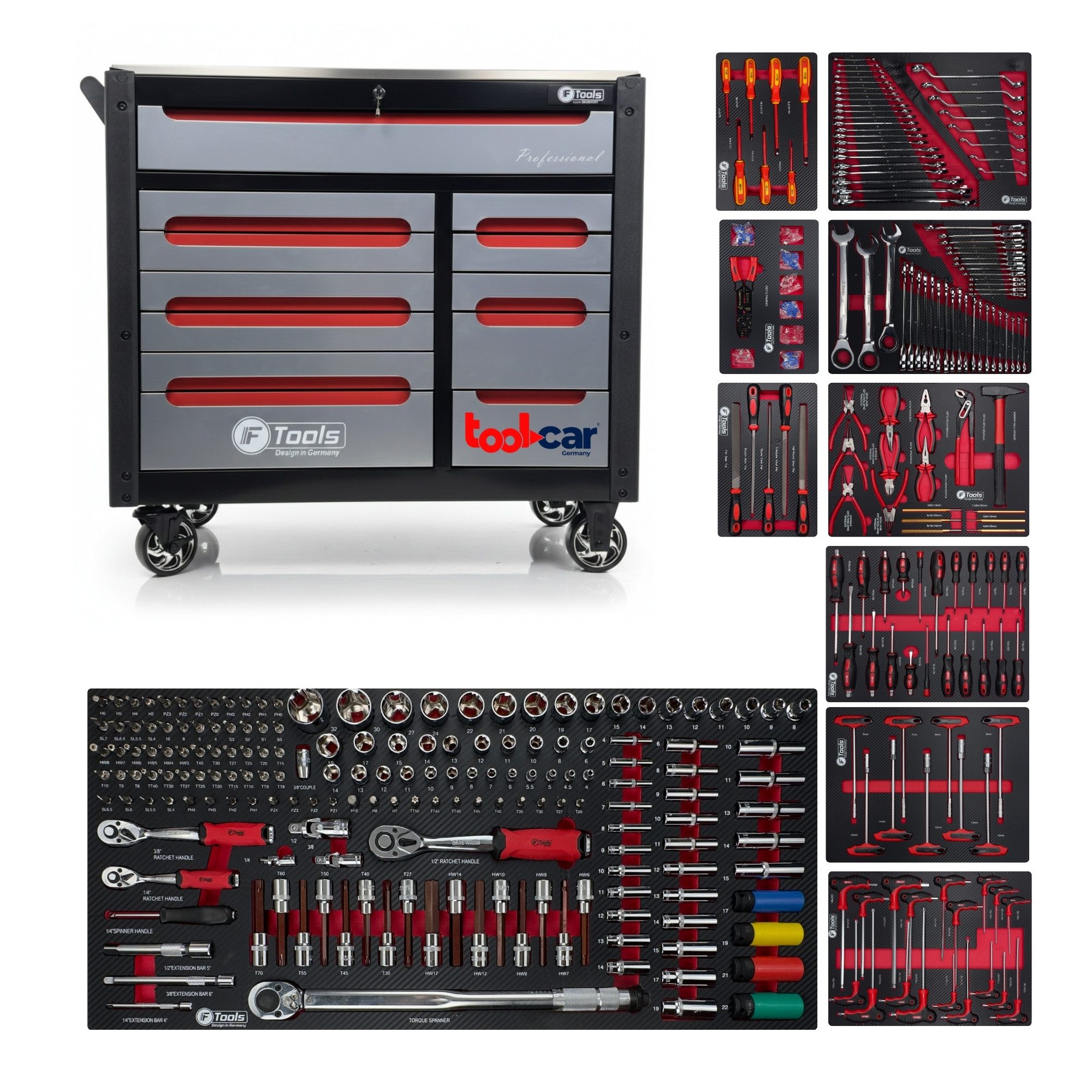 Toolcar Werkzeugwagen Werkstattwagen befüllt bestückt – 12 Schubladen, Jumbo Pro, Jumbo