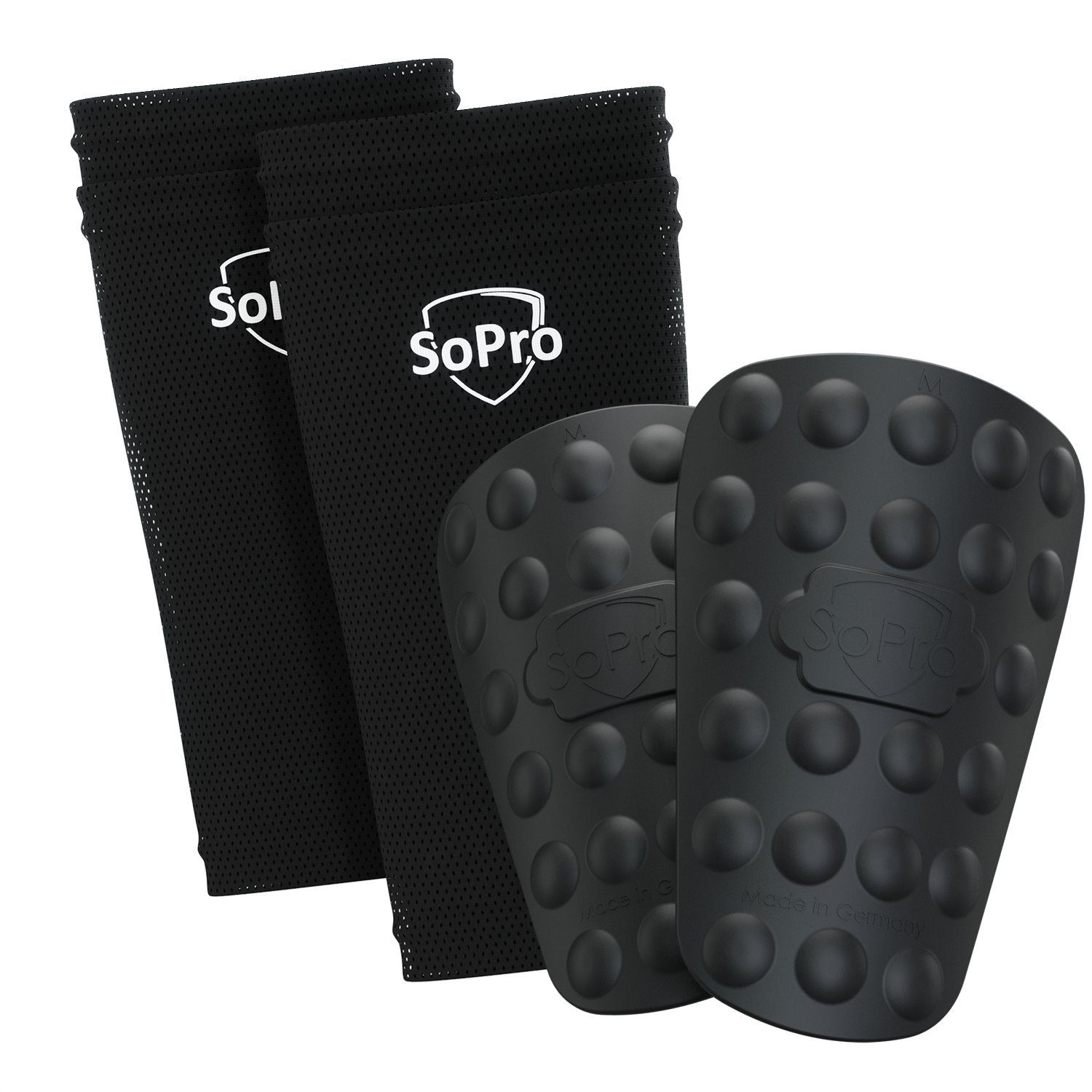 SoPro Fußball Schienbeinschoner Schienbeinschoner Fußball für Kinder & Erwachsene + Socken