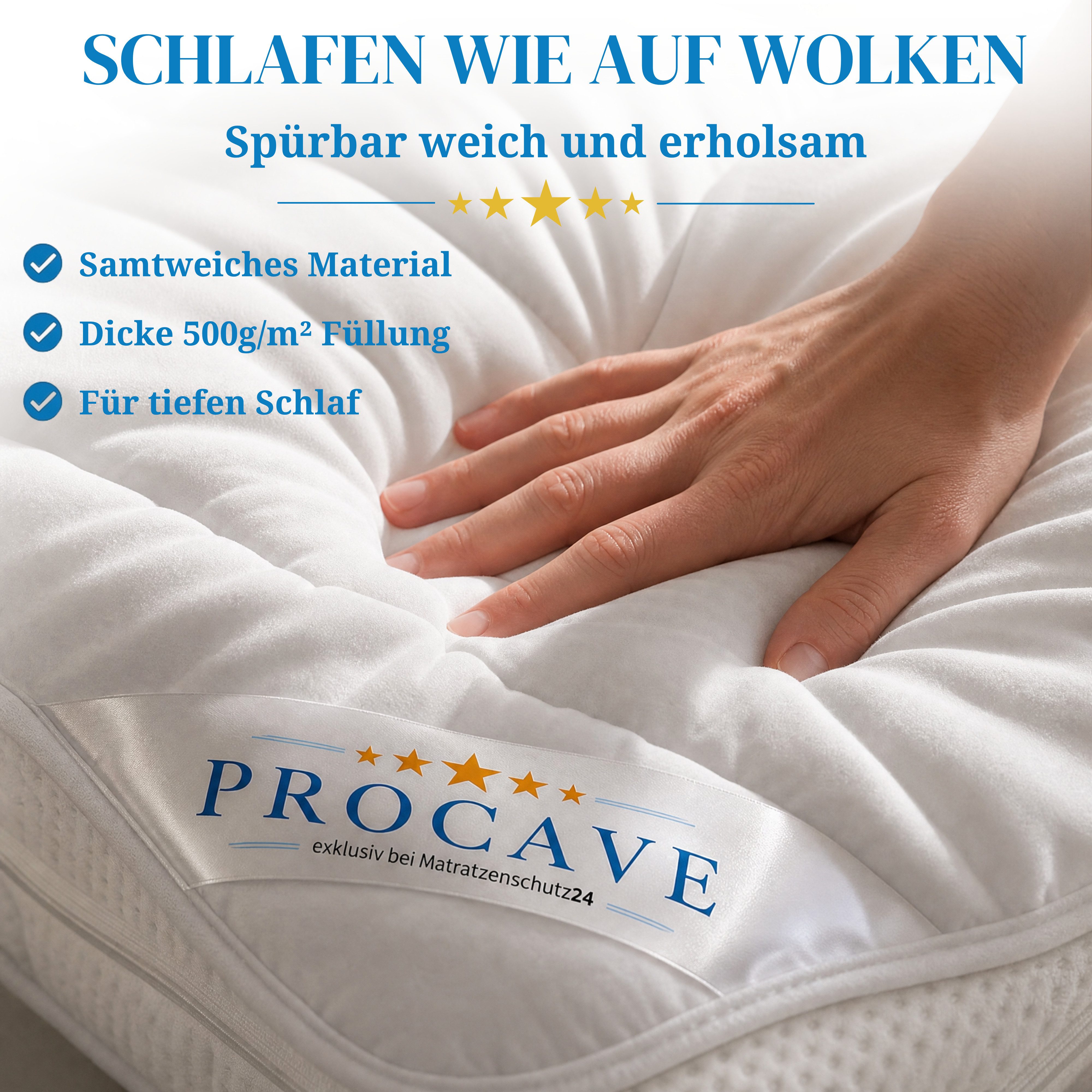 Matratzenschoner atmungsaktive Matratzenauflage 4 Eckgummis div. Größen PROCAVE, Microfaser Soft Topper, 120x220 cm