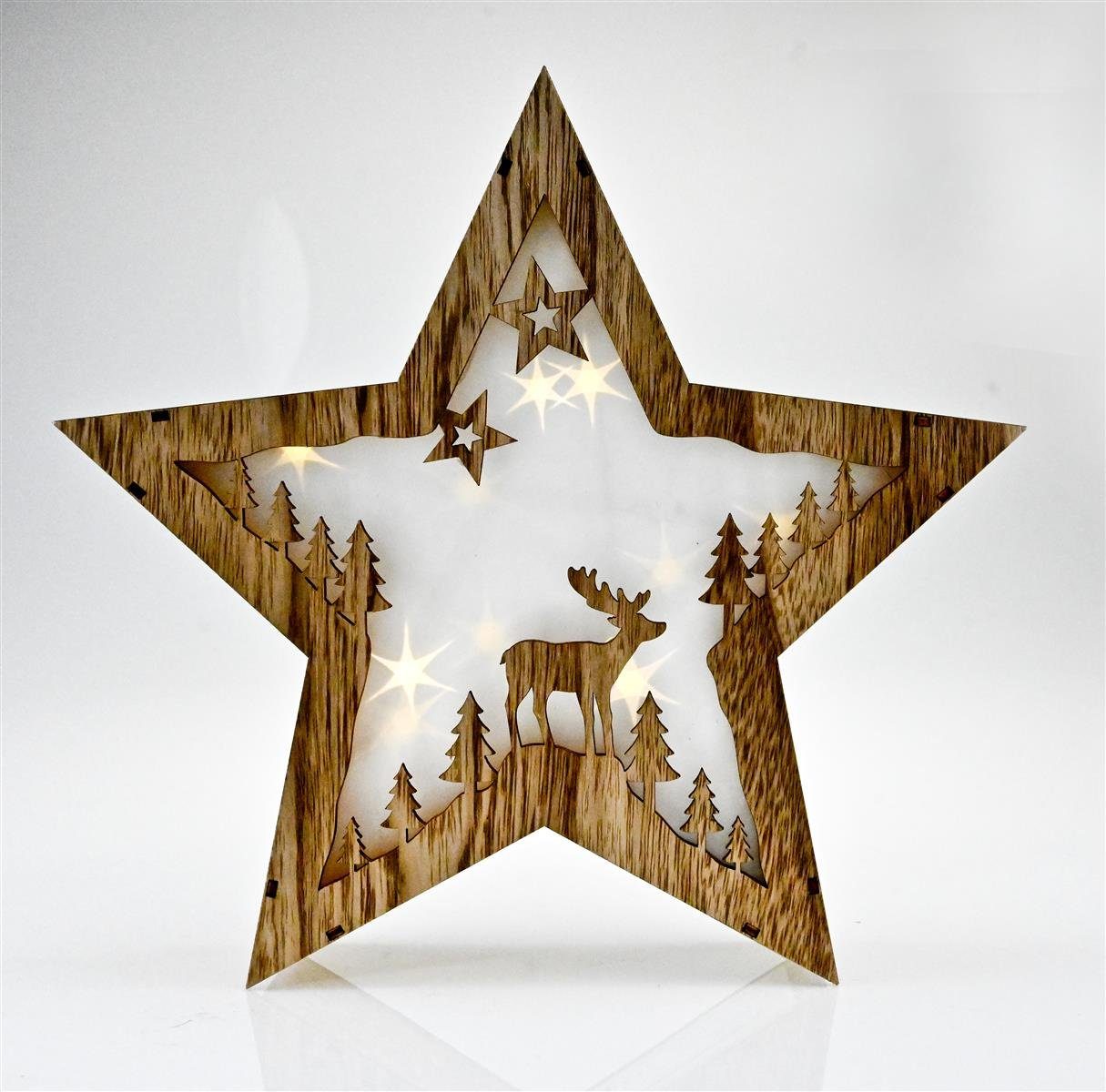 Bambelaa! LED Dekolicht Weihnachtsstern Holz Hologramm LED Dekoration batteriebetrieben 30cm, LED, Warmweiß – Bild 5 von 5