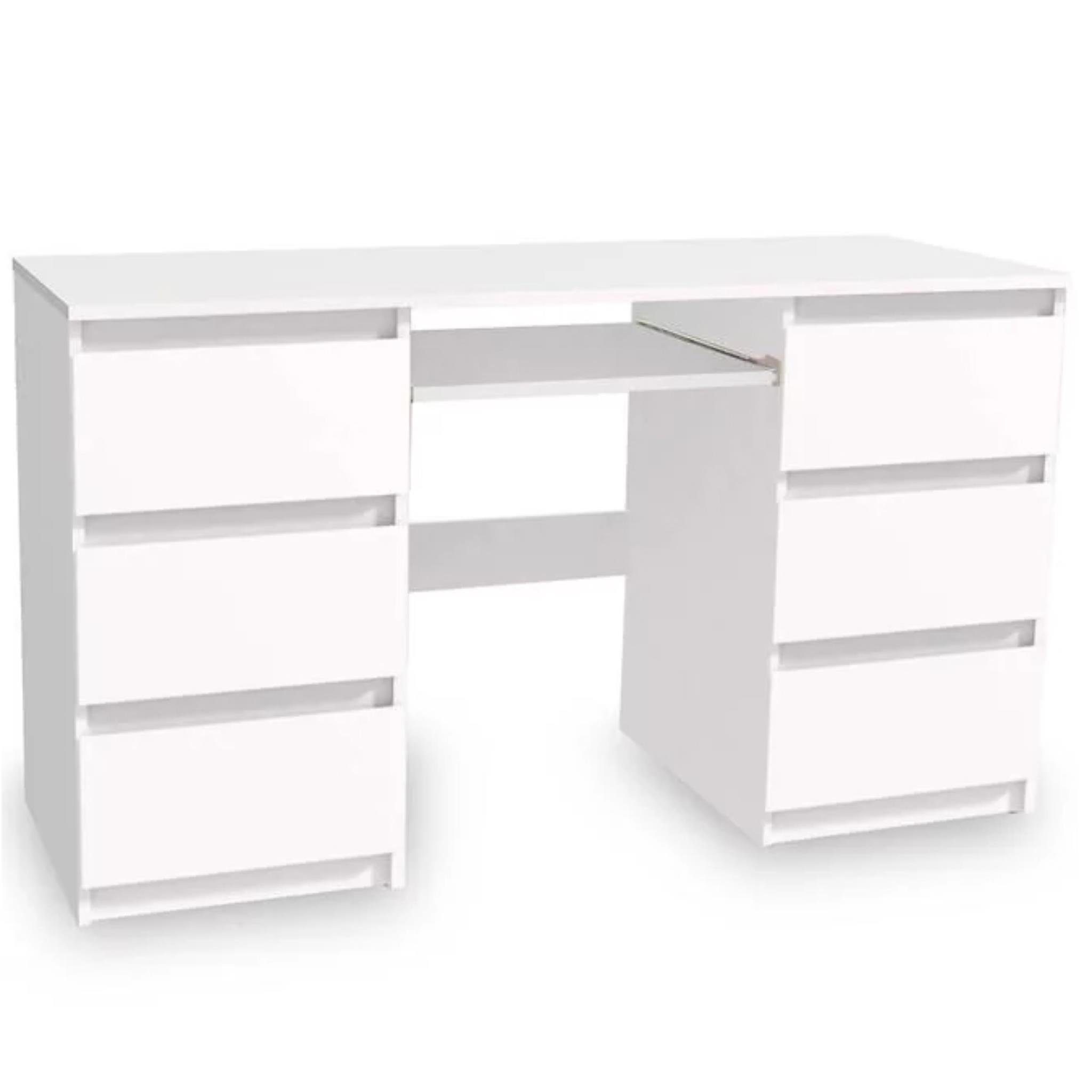 III Schubladen, 6x Schreibtisch Arbeitsplatte ausziehbare für (modernes Leon Beautysofa Jugendzimmer), Weiß inkl. Computertisch