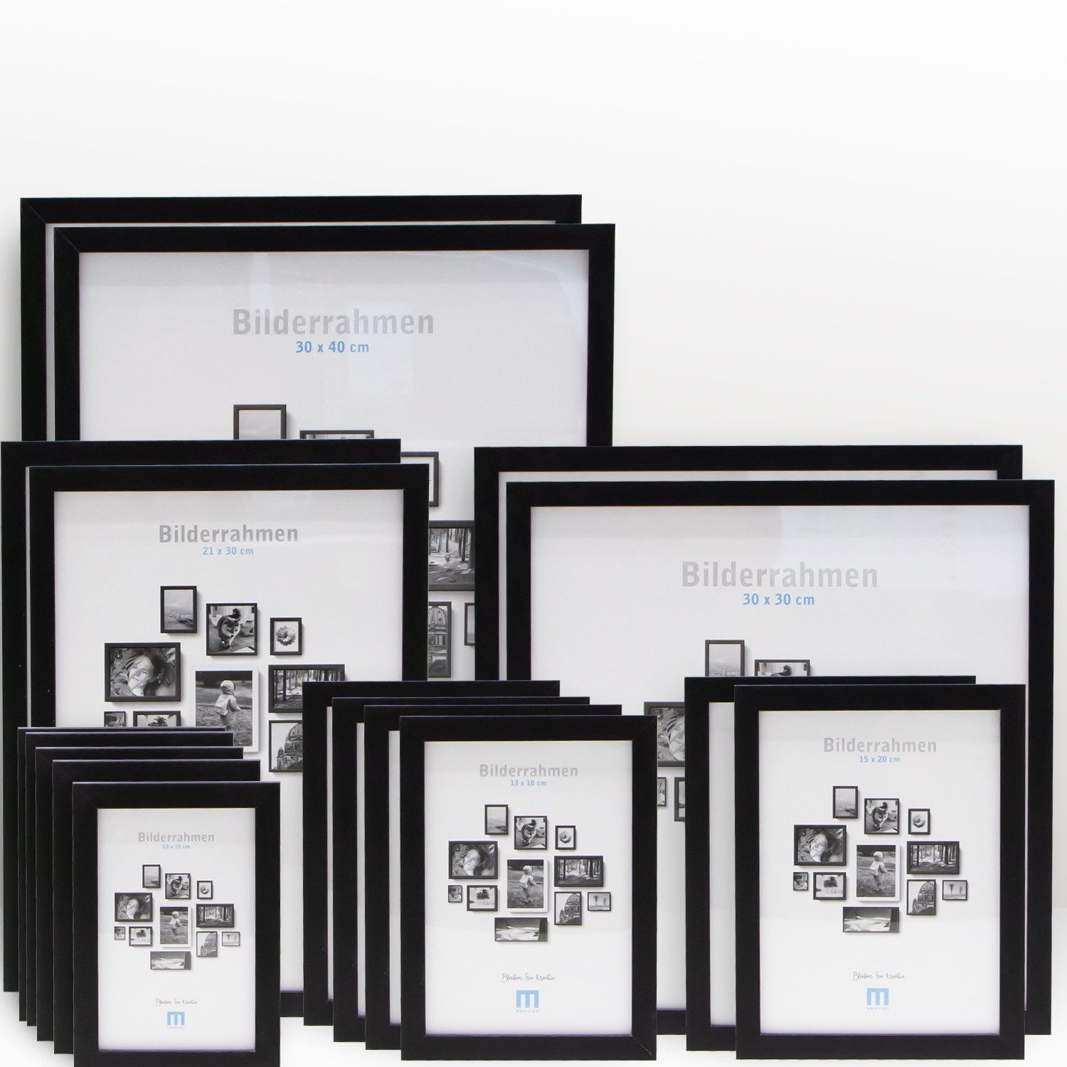 M MERCEO Bilderrahmen, 17-tlg. Bilderrahmen-Set Schwarz (10x15cm bis 30x40cm)