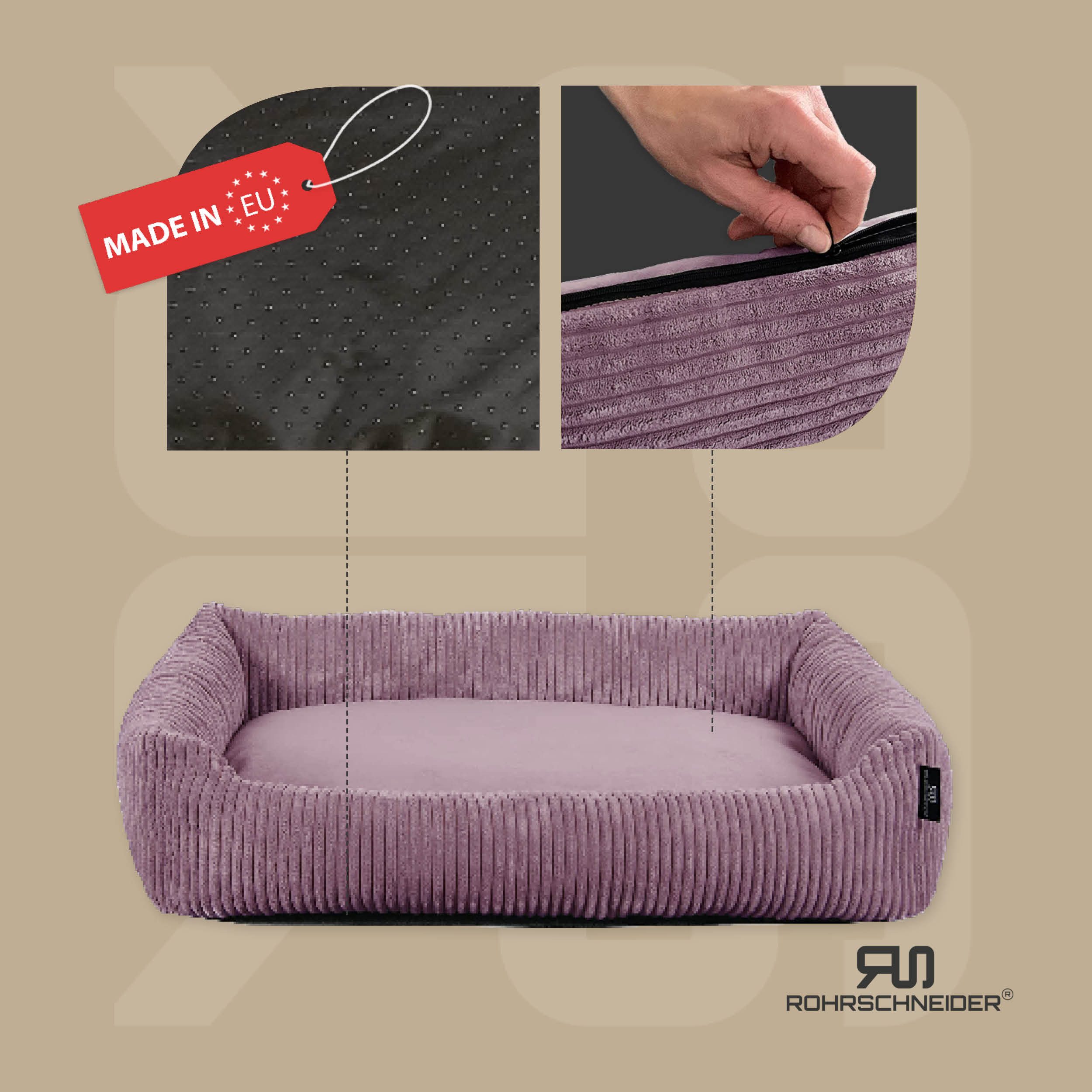 Rohrschneider Tierbett Hundebett Hundekorb Cordstoff, inkl. Gassibeutel
