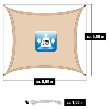 AMANKA Sonnensegel UV Sonnensegel Wasserdicht 5x6 - Rechteckig Beige, Sonnenschutz Garten Terrasse