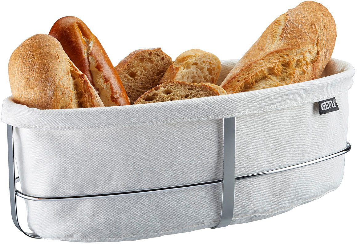 GEFU Brotkorb BRUNCH oval, Baumwolle, Edelstahl, (1-tlg., Edelstahl Rahmen, Baumwolleeinsatz), perfekt für Brot & Brötchen