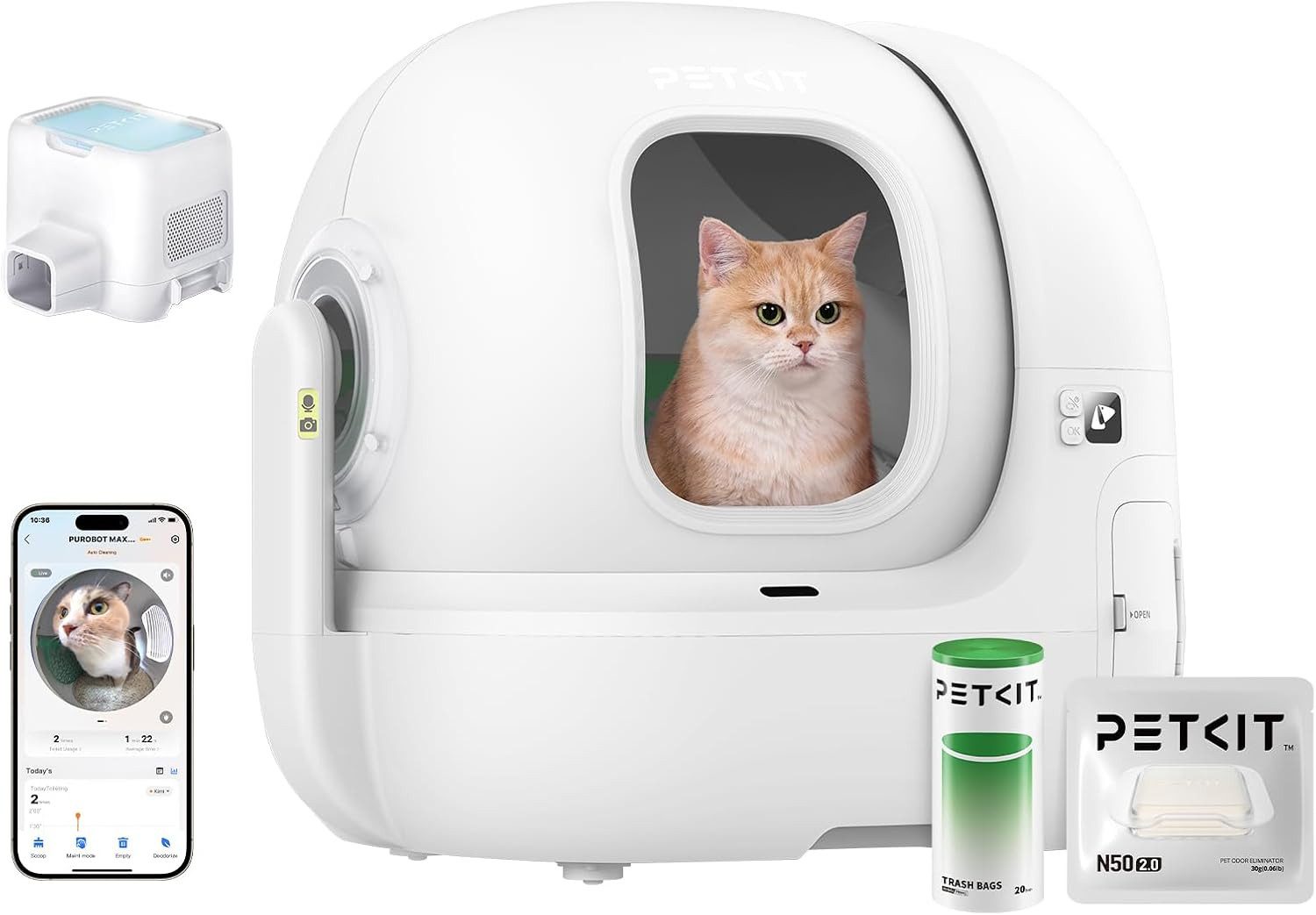 Katzentoilette PUROBOT Max Pro mit Kamera, KI-Tracking, 76 L