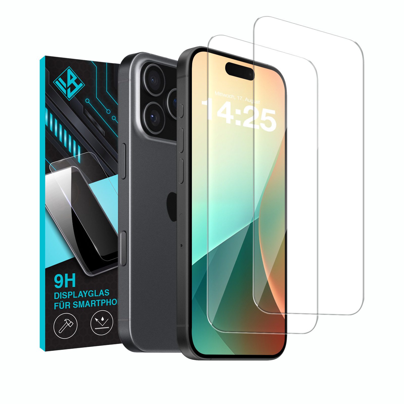 Tec-Expert Displayschutzglas 2X 9H Displayglas für Apple iPhone 17 Pro für Apple iPhone 17 Pro, Displayschutzfolie, 2 Stück, Displayschutz, Schutzglas, Bildschirmschutz, kratz- & stoßfest