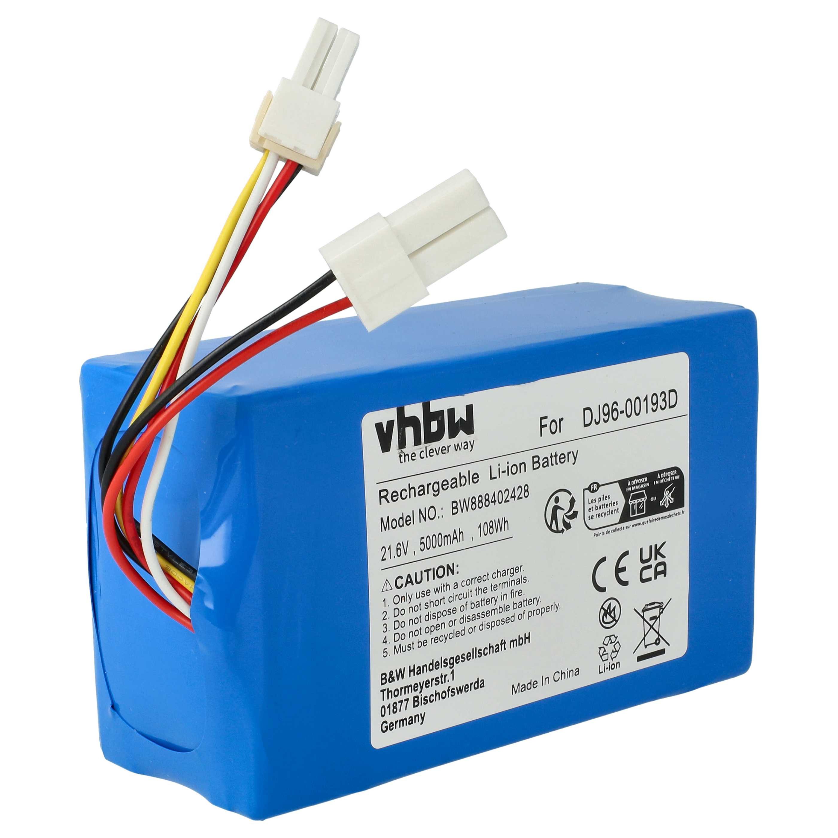 vhbw Akku passend für Samsung Powerbot VR2AK9350WK/AA, R9250, R9350, Staubsauger-Akku Akku Li-Ion 5000 mAh (21,6 V, 1 St), Leistungsfähiger Austausch-Akku für Ihren Saugroboter