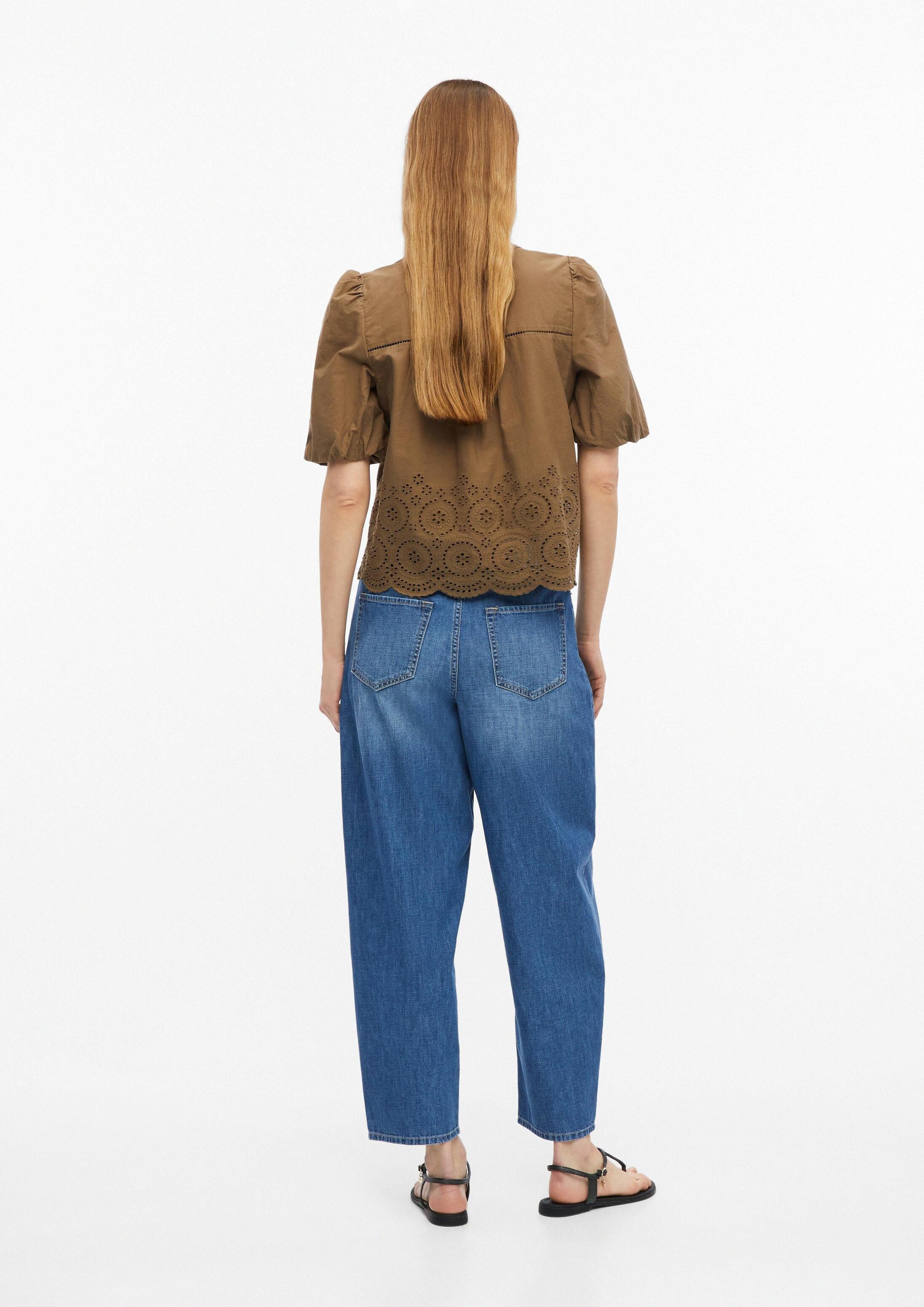 s.Oliver Kurzarmbluse Bluse Bluse mit Lochstickerei und Ballonärmeln
