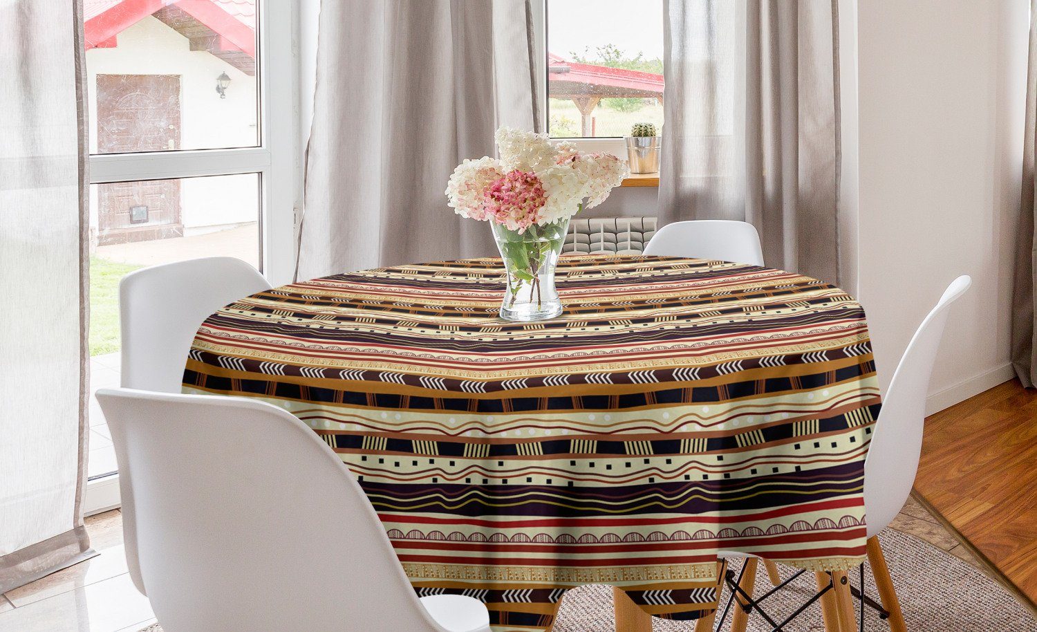 Abakuhaus Tischdecke Kreis Tischdecke Abdeckung für Esszimmer Küche Dekoration, Ethnisch Afrika Horizontale Streif