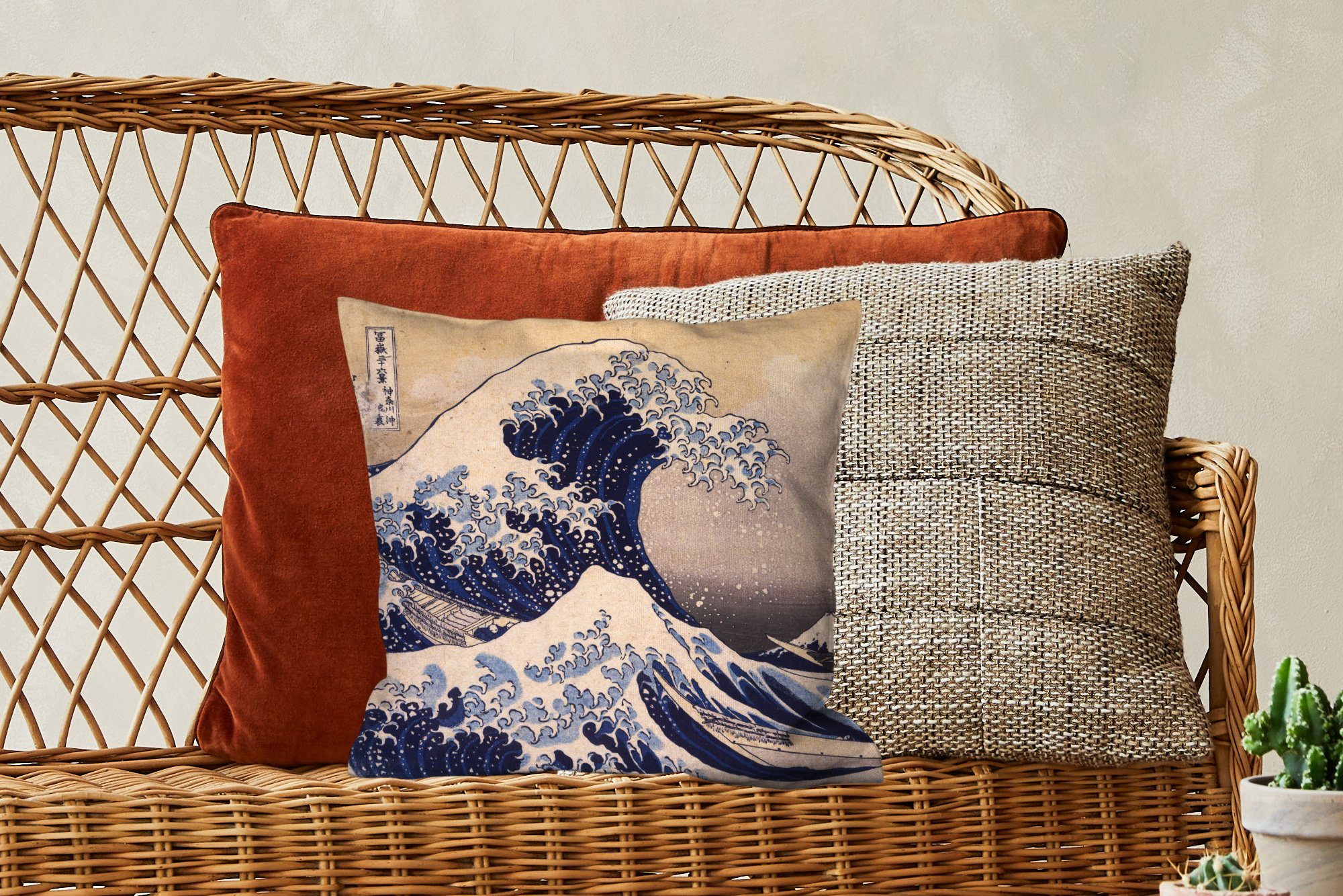 Hokusai, Zierkissen für mit Kanagawa von MuchoWow Deko, Dekokissen von große Sofakissen Schlafzimmer, Kluft Gemälde Katsushika - Die Wohzimmer, Füllung