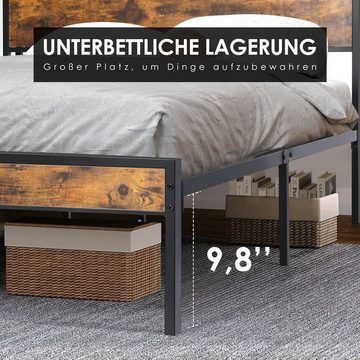LETGOSPT Bettgestell Doppelbett mit Lattenrost 140x200 cm, Metallbett mit Kopfteil aus Holz, mit Ladefunktion, mit Stauraum unter dem Bett, Ganzmetall-Stützsystem