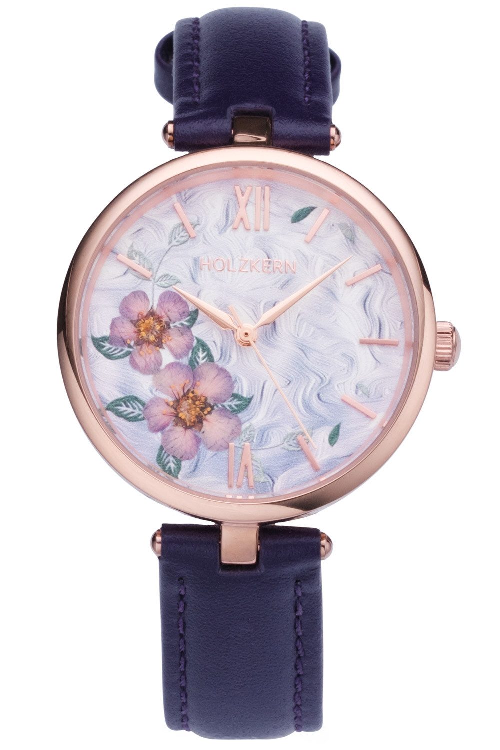 Holzkern Quarzuhr Everbloom Pflaumenblüte Violett/Roségoldfarben