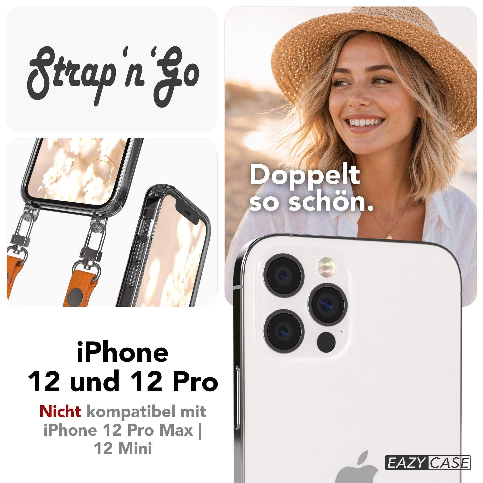 EAZY CASE Handykette für Apple iPhone 12 / 12 Pro Handyhülle mit Handyband magnetisch, Handykette in Orange mit 2x2 Connectoren und Magnetfunktion