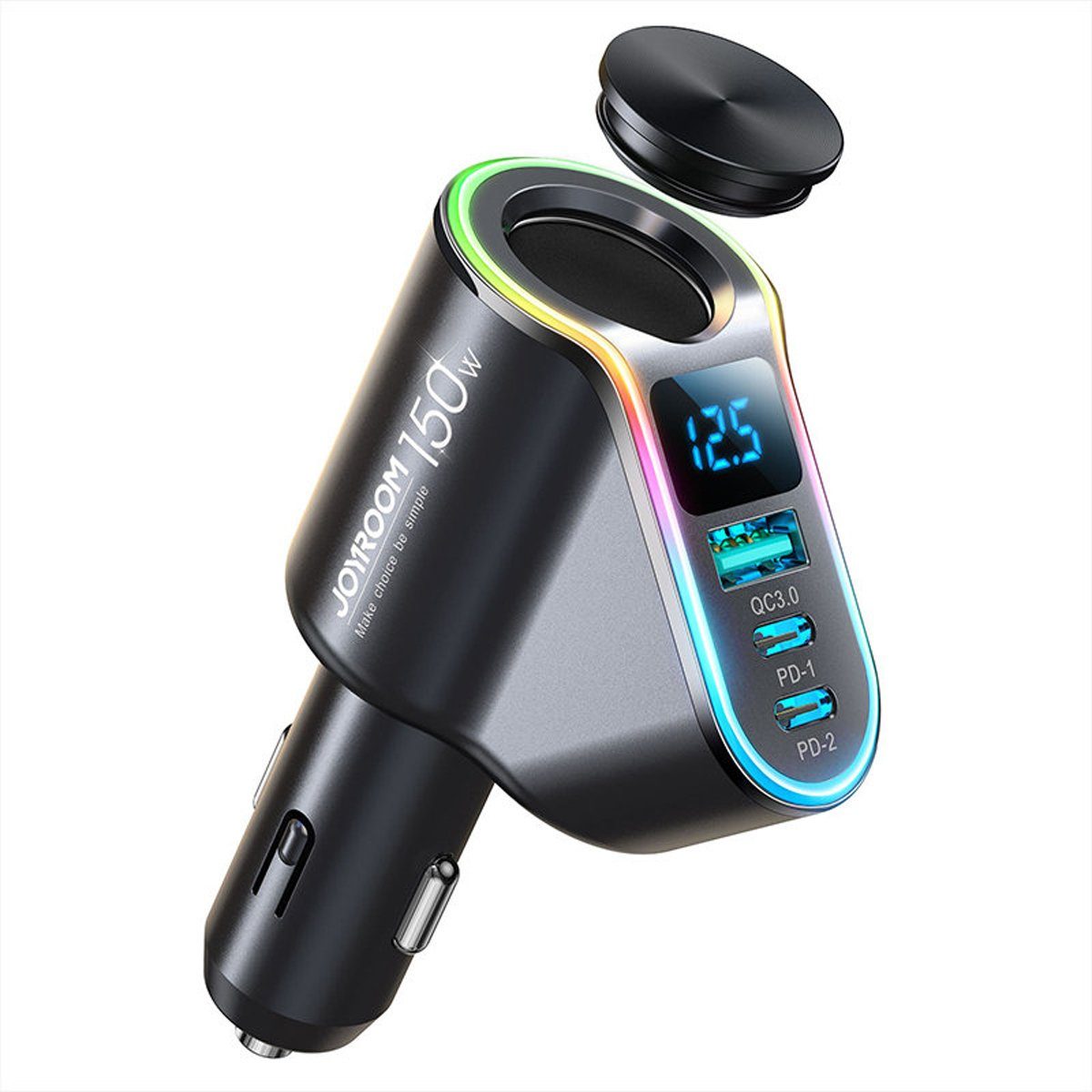 Auto-Schnellladegerät 4in1 USB-A QC3.0 / 2xUSB-C PD 150W schwarz Smartphone-Ladegerät
