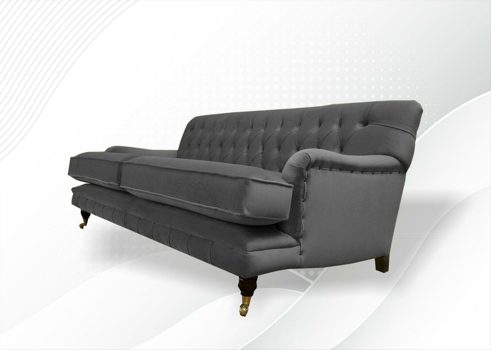 JVmoebel Chesterfield-Sofa, Chesterfield Gelb Sofa Wohnzimmer Grau Stoff Couchen Polster Neu Design Sofas Textil