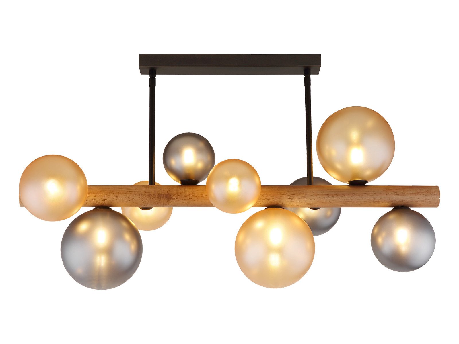 GLOBO LIGHTING LED Deckenleuchte aus Holz mit Glas-kugeln, Breite 78cm, Dimmfunktion, LED wechselbar, warmweiß, groß-e Deckenlampe ausgefallene Holzlampe-n Decke Bubble Kugellampe-n